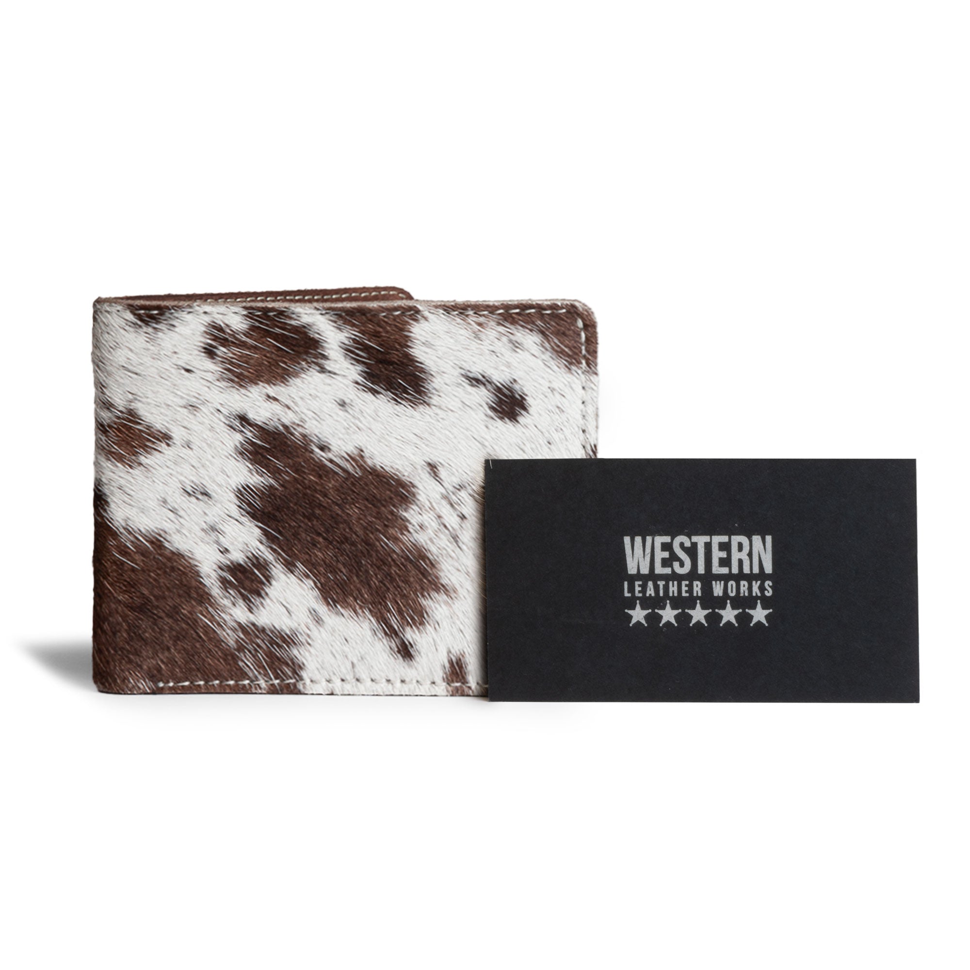 Classic Cowboy Wallet by Western Leather Works displayed alongside packaging, illustrating its artisan origins and quality. Classic Wallet, Business Card & Money Holder, Compact Pocket Organizer, Cowboy Style, Full Grain Leather, StockyardX, Hand Cut, Hand Sewn, Fire Branded, Artisan, Handmade in La Antigua Guatemala & Oaxaca Mexico.