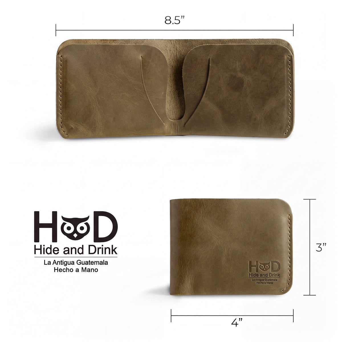 Front view of the Hide & Drink Minimal Wallet in deep black, reflecting its historic craftsmanship in Full Grain Leather. This Classic Slimfold Wallet is not just a Card Organizer Holder, but an essential Travel Accessory, representing Small Batch Production from artisans in La Antigua Guatemala & Oaxaca Mexico.