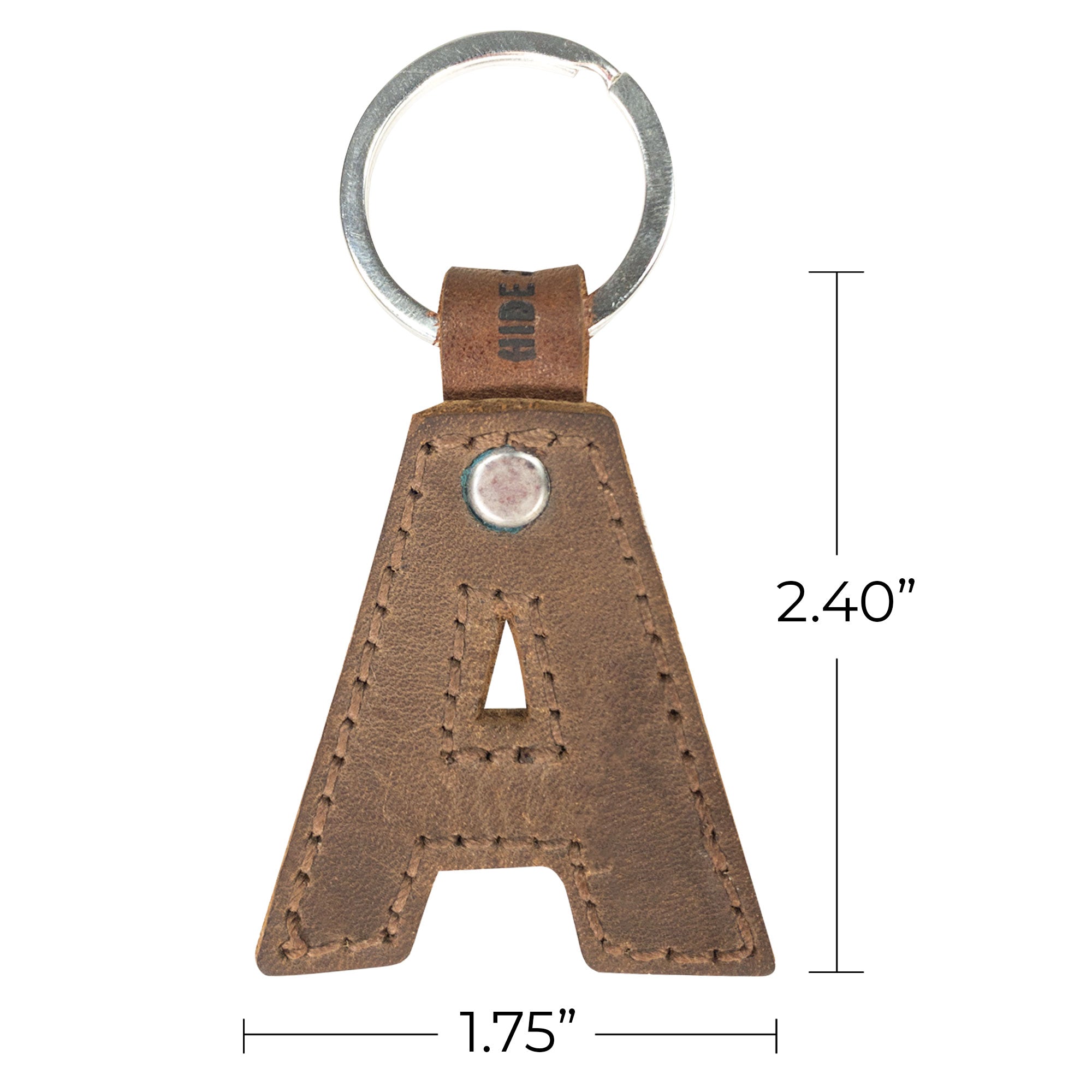 Beautiful 'A' thick leather Alphabet Letter Keychain by Hide & Drink, perfect for personalizing your keys. Made of full grain leather and handcrafted in La Antigua Guatemala.
