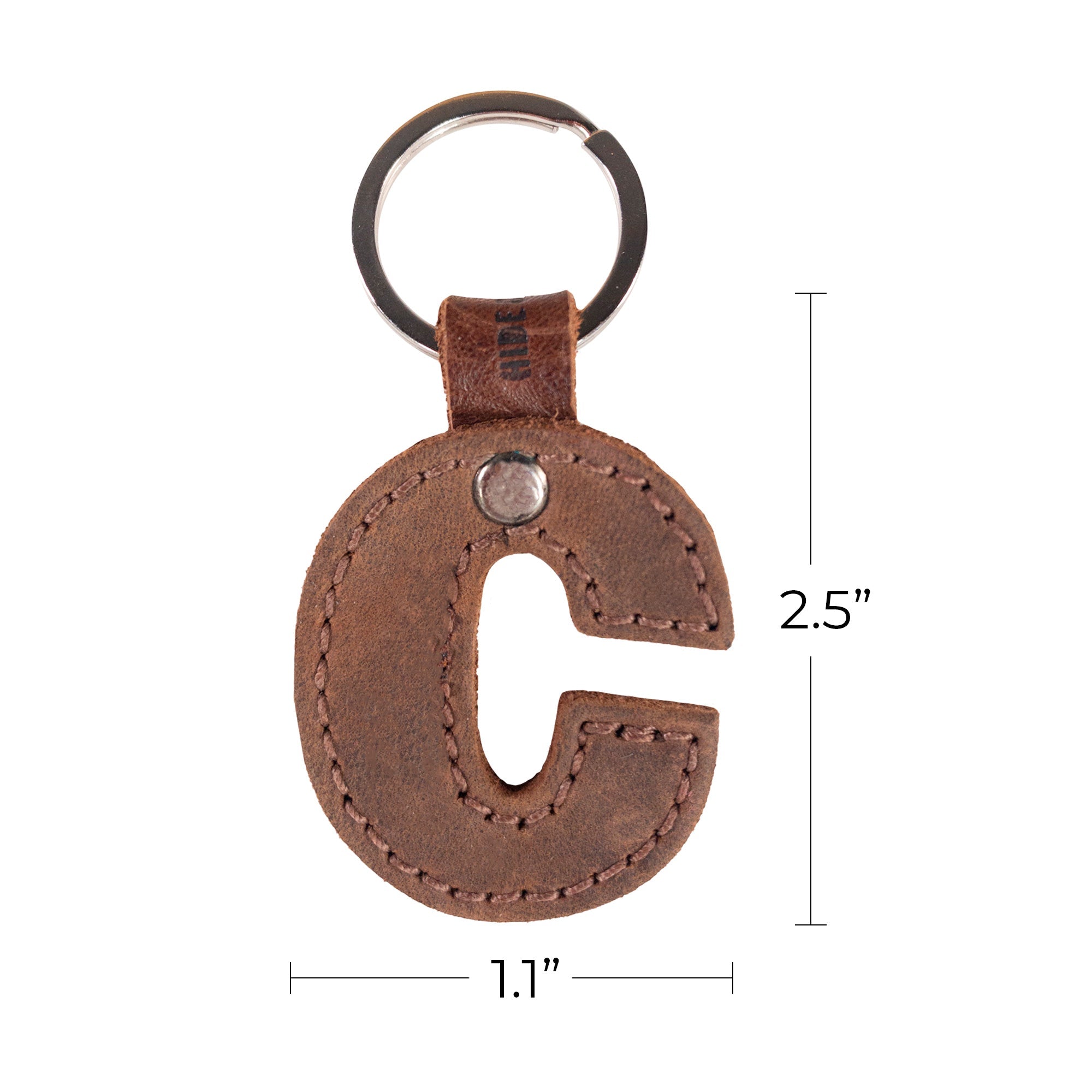 Artisan 'C' thick leather Alphabet Letter Keychain by Hide & Drink, ideal for personalized gifting. Handmade in La Antigua Guatemala, combining style with functionality.