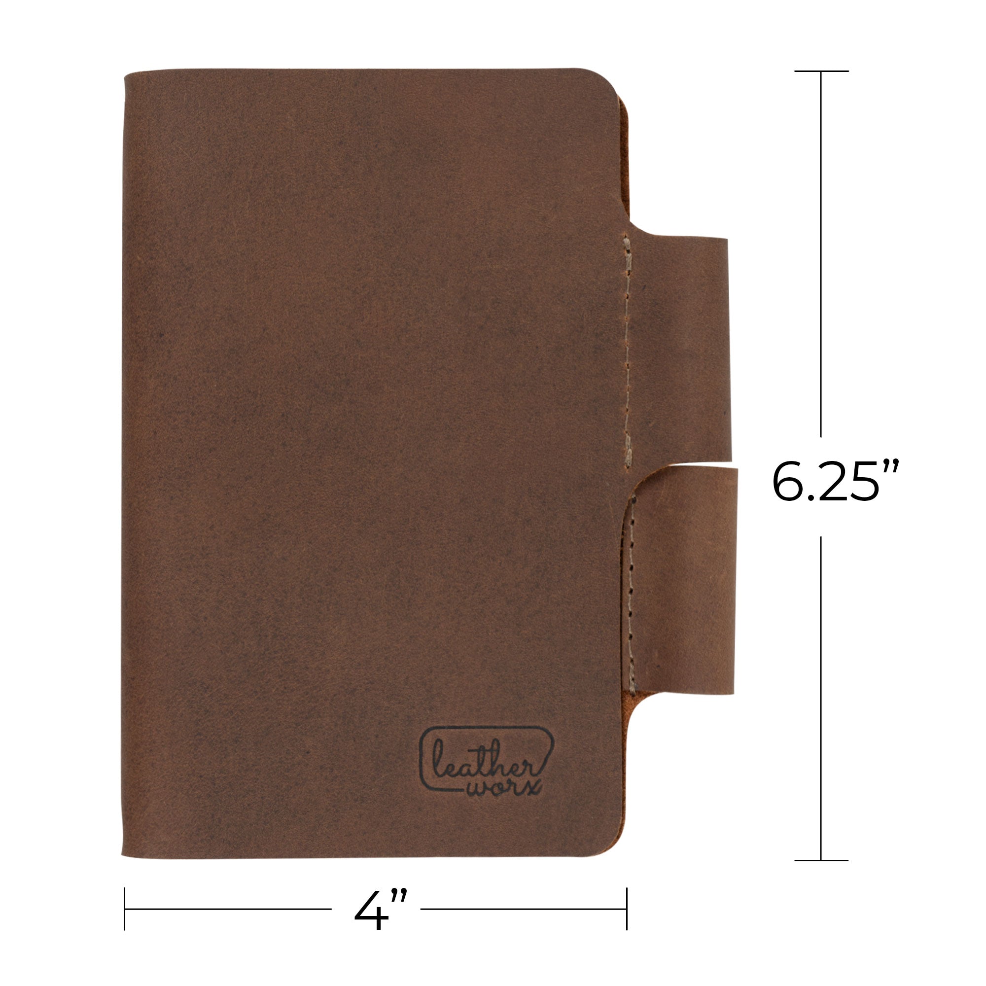 Vintage Cover for Field Notes (3.5 x 5.5 in. Notebook not Included) by Leather Worx, fully folded. This Vintage Cover Designed for Field Notes Notebook (3.5 x 5.5 in.) symbolizes artisan quality through small batch production, hand cut and hand sewn techniques, with its fire branded logo. Handmade in La Antigua Guatemala & Oaxaca Mexico.