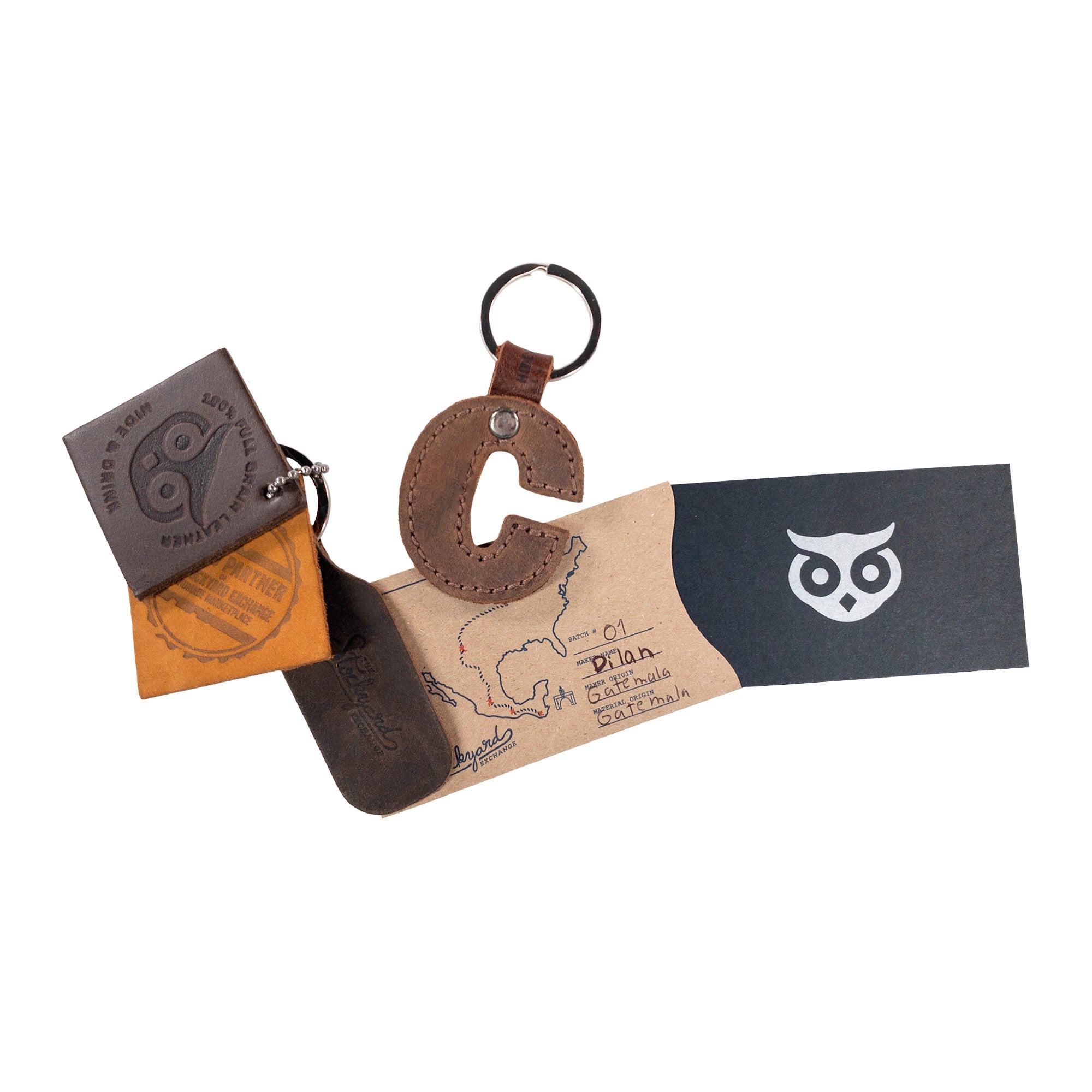 Stylish 'D' thick leather Alphabet Letter Keychain from Hide & Drink, perfect for fashionable key organization. Crafted with care in La Antigua Guatemala.