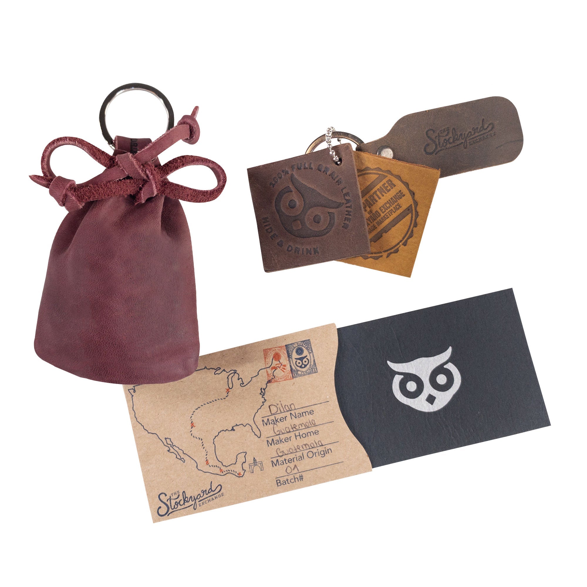 The Mini Medieval Pouch Keychain by Hide & Drink presented with a charming leather finish. This tiny bag with keyring serves as a convenient coin organizer, underscoring high-quality artisan craftsmanship from La Antigua Guatemala.