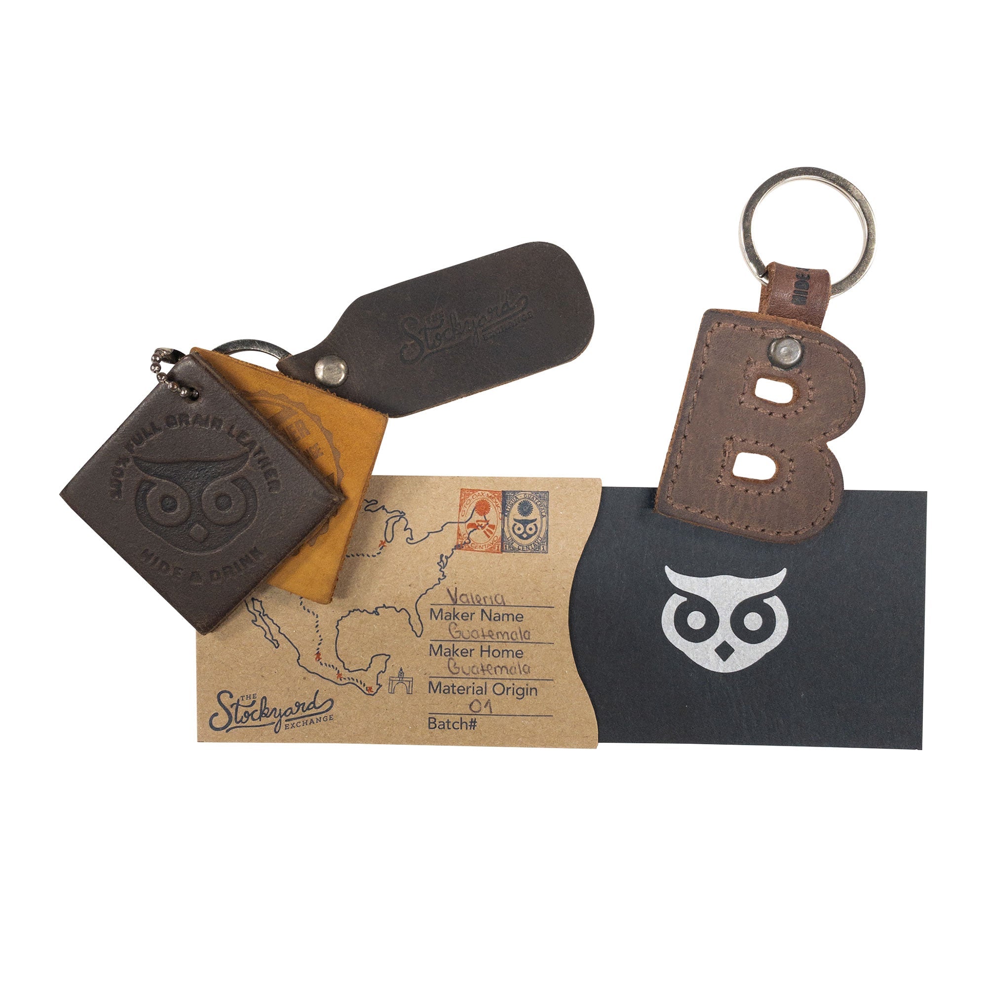 Stylish 'C' thick leather Alphabet Letter Keychain from Hide & Drink, perfect for personalizing. This full grain leather keychain is handmade in La Antigua Guatemala.