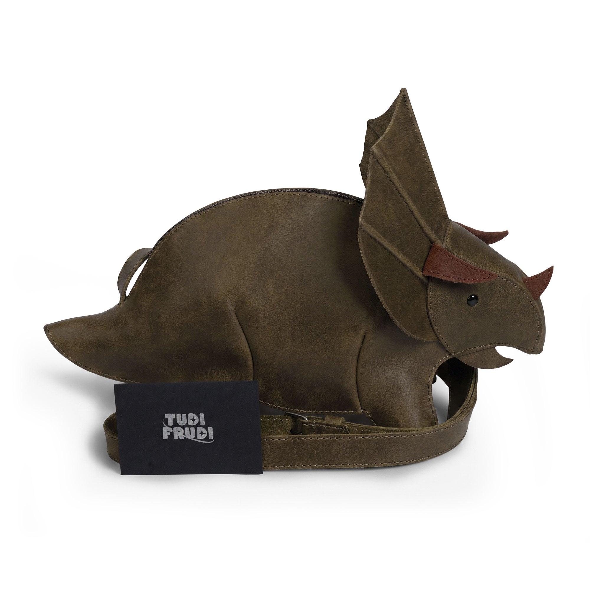 Leather Dinosaur Triceratops Crossbody Bag