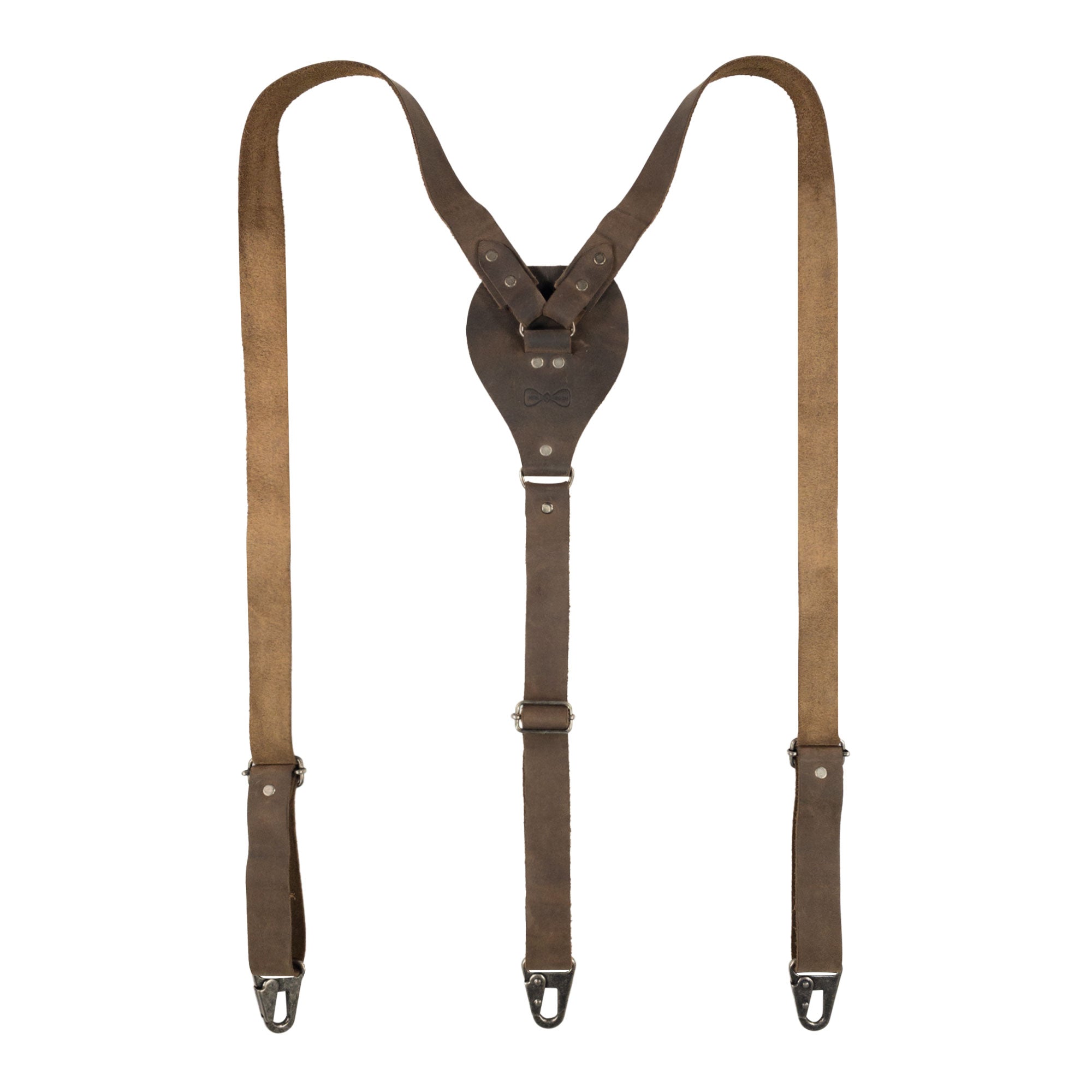 Drop Shaped Suspenders by Hide & Groom featuring a stylish Y-back design made of Full Grain Leather; adjustable size straps for men, embodying artisan craftsmanship from La Antigua Guatemala & Oaxaca Mexico.