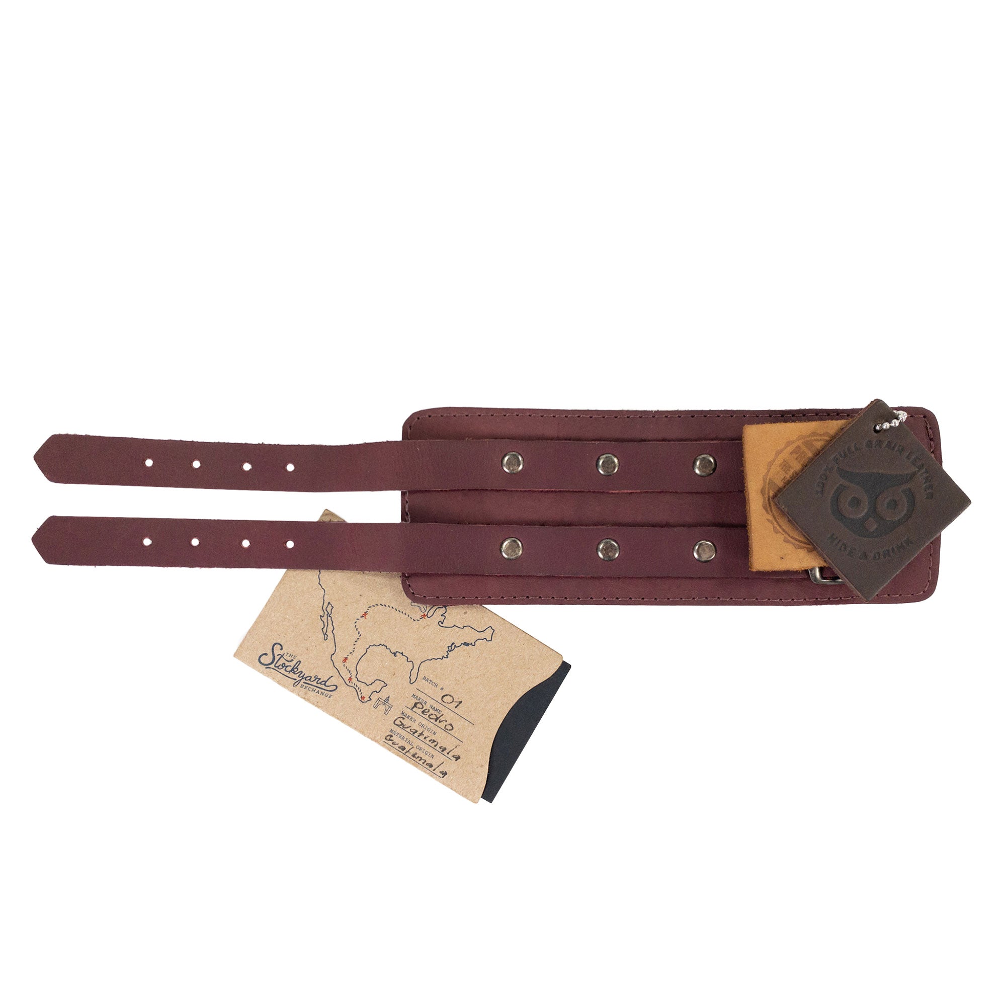 Hide & Drink's Wrist-Wallet-Cuff featuring a variety of textured Full Grain Leather. This rustic leather bracelet incorporates a hidden pouch for bills and an inner zippered pouch, perfect for modern needs. Each piece is meticulously handmade in La Antigua Guatemala & Oaxaca Mexico, celebrating artisan traditions.