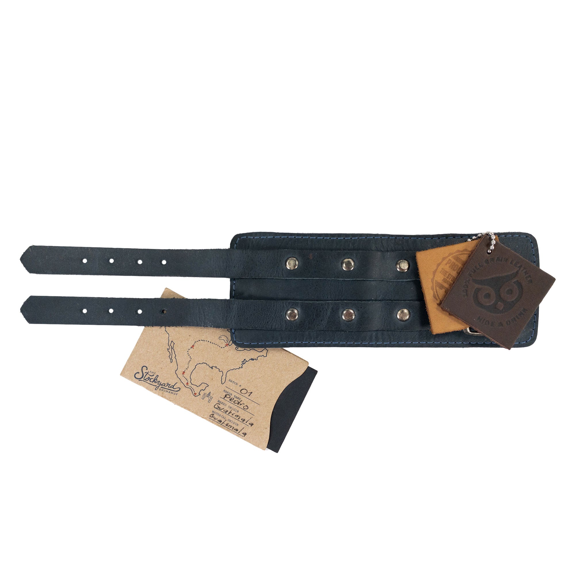 Stylish Wrist-Wallet-Cuff by Hide & Drink, showcasing the rustic design made of Full Grain Leather, highlighting the premium craftsmanship of StockyardX, featuring handmade details from artisans in La Antigua Guatemala & Oaxaca Mexico, including hand cut, hand sewn, and fire branded elements.