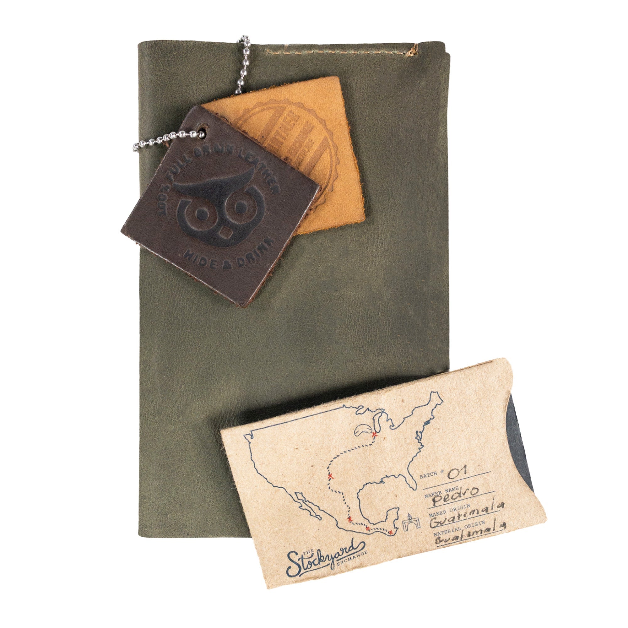 Hide & Drink Field Notes Cover widely open, showcasing its design as a pocket-sized memo books cover compatible with Field Notes (3.5 x 5.5 in.) journal case with card slots, made from rich full grain leather.