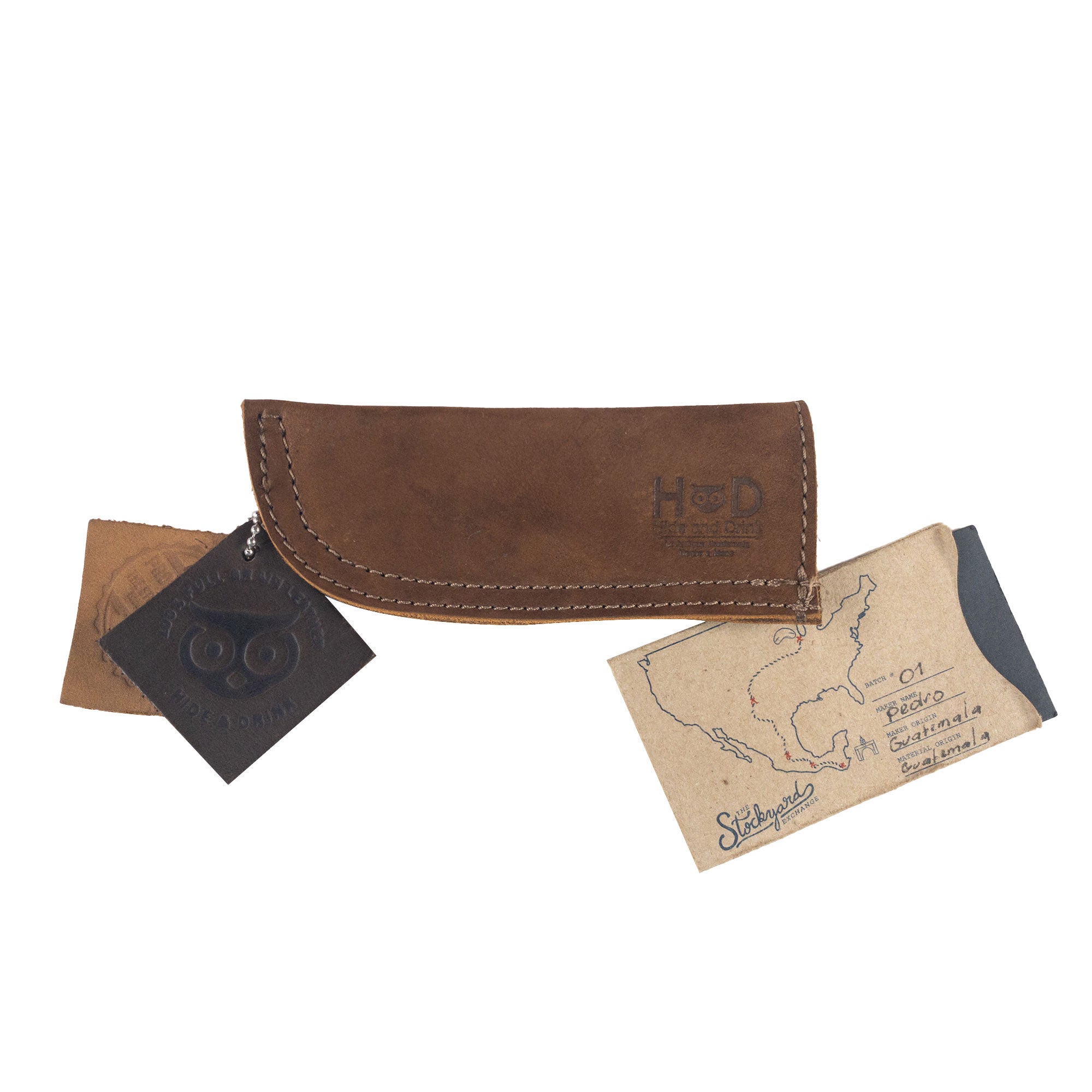 Hide & Drink Cast Iron Panhandle Cover packaged with care. This artisan hot handle protector exemplifies full grain leather quality and artisan craftsmanship. With small batch production in La Antigua Guatemala & Oaxaca Mexico, it's a stylish yet practical kitchen accessory.