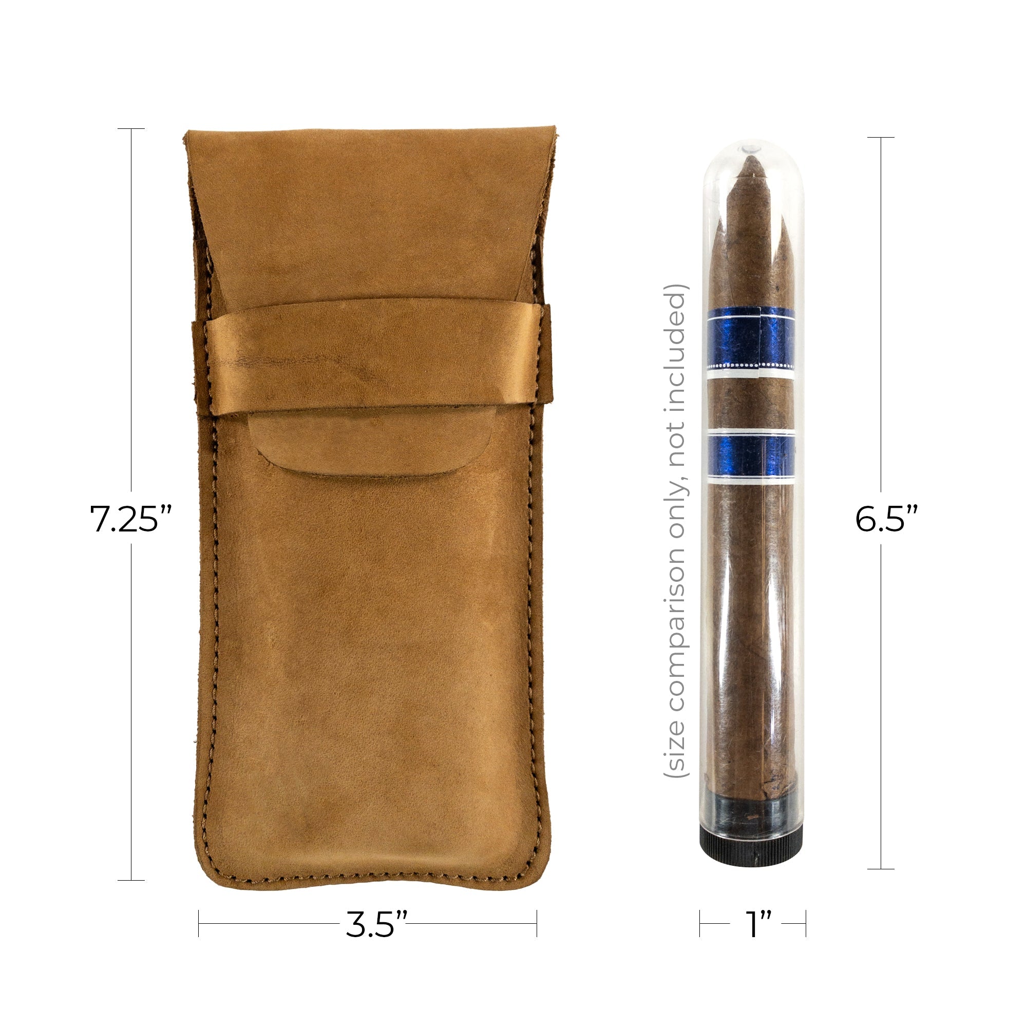 Hide & Drink Cigar Holder showing off a slim design ideal for holding three cigars, made from full grain leather. This classic holder showcases rustic craftsmanship, handmade in La Antigua Guatemala with a commitment to artisan production.