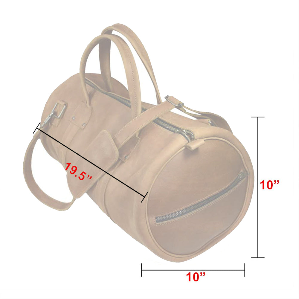 Classic Duffle Bag by Hide & Drink in tan leather, spotlighting its unique design with adjustable strap and zipper closure for convenience. This Full Grain Leather Classic Duffle Bag is an excellent choice for a Messenger Bag, ensuring quality and style, handcrafted in La Antigua Guatemala & Oaxaca Mexico.