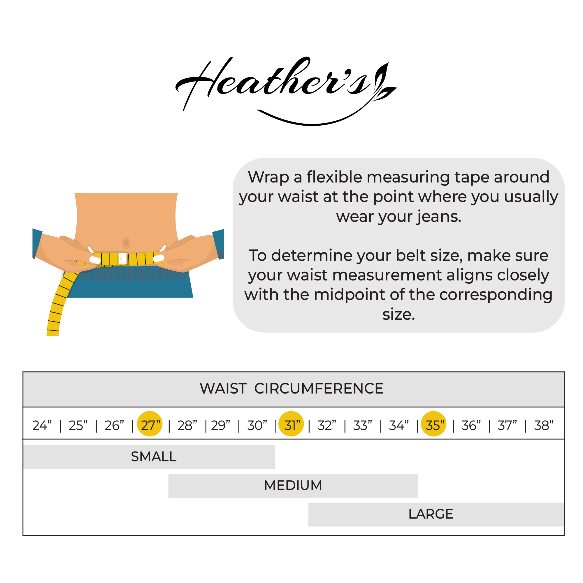Measuring guide for Heather's Rustic Narrow Belt for Women, showing how to find the perfect fit. This handmade belt in Full Grain Leather is an essential accessory for adding style and comfort to your waistline. Rustic Belt for Women, Narrow Buckle Belt, Waist Strap, Stylish Belly Accessory, Small Batch Production, Hand Cut, Hand Sewn, Fire Branded, Artisan, Handmade in La Antigua Guatemala & Oaxaca Mexico.