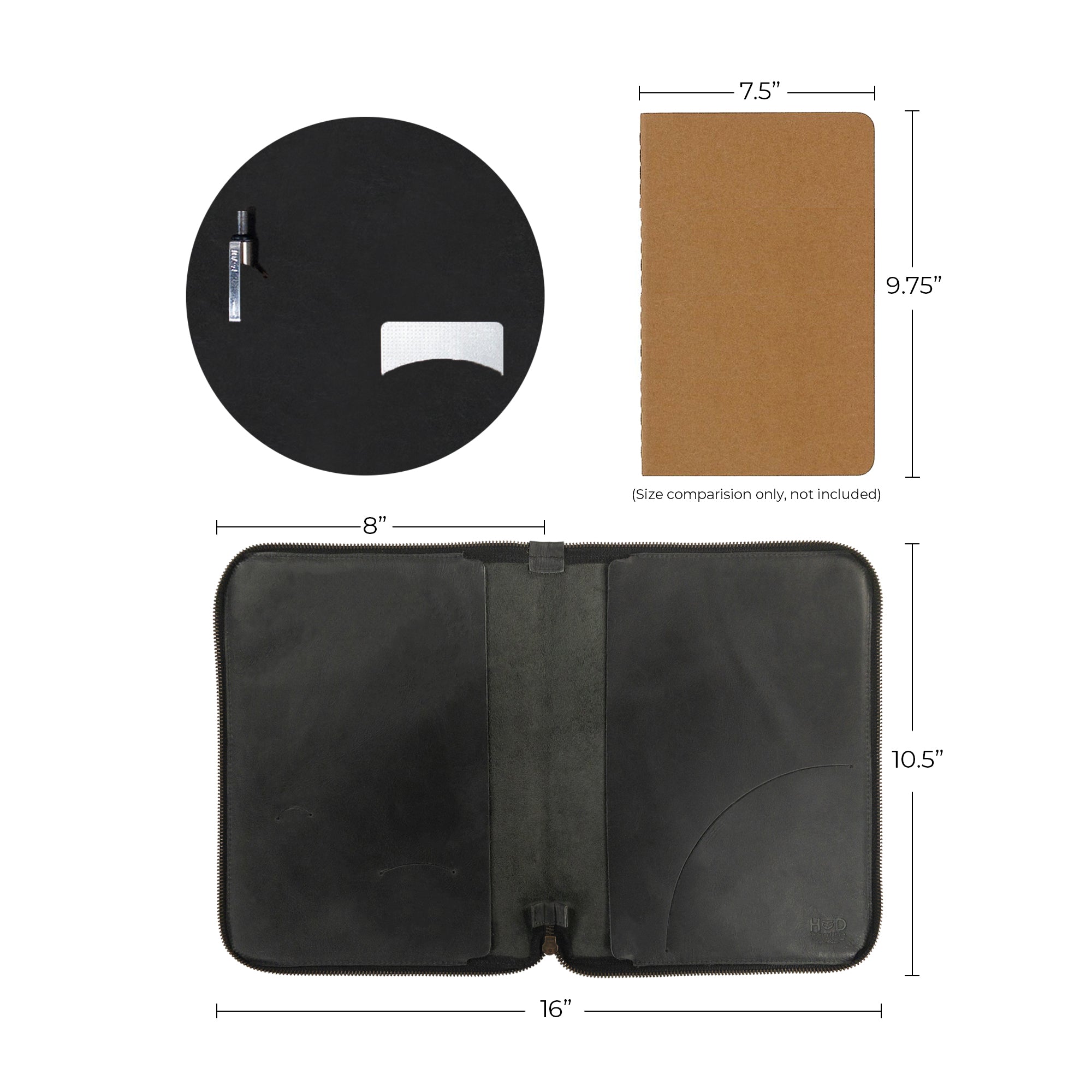 Close-up view of Hide & Drink Zippered Journal Cover for Moleskine (Notebook NOT Included), highlighting its sleek design and quality materials.