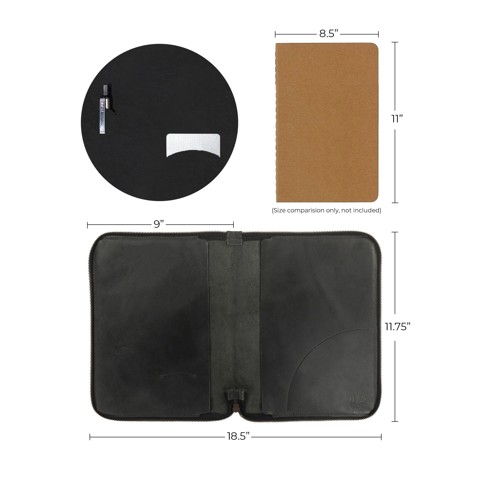 Hide & Drink Zippered Journal Cover for Moleskine (Notebook NOT Included) positioned flat, revealing its smart interior design suitable for journals.