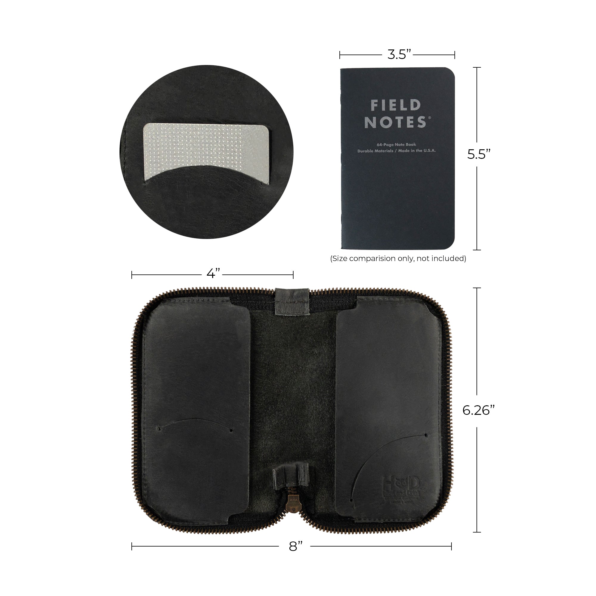 Hide & Drink Zippered Journal Cover for Moleskine (Notebook NOT Included) presented flat on a surface, showcasing lined pages crafted in high-quality leather.