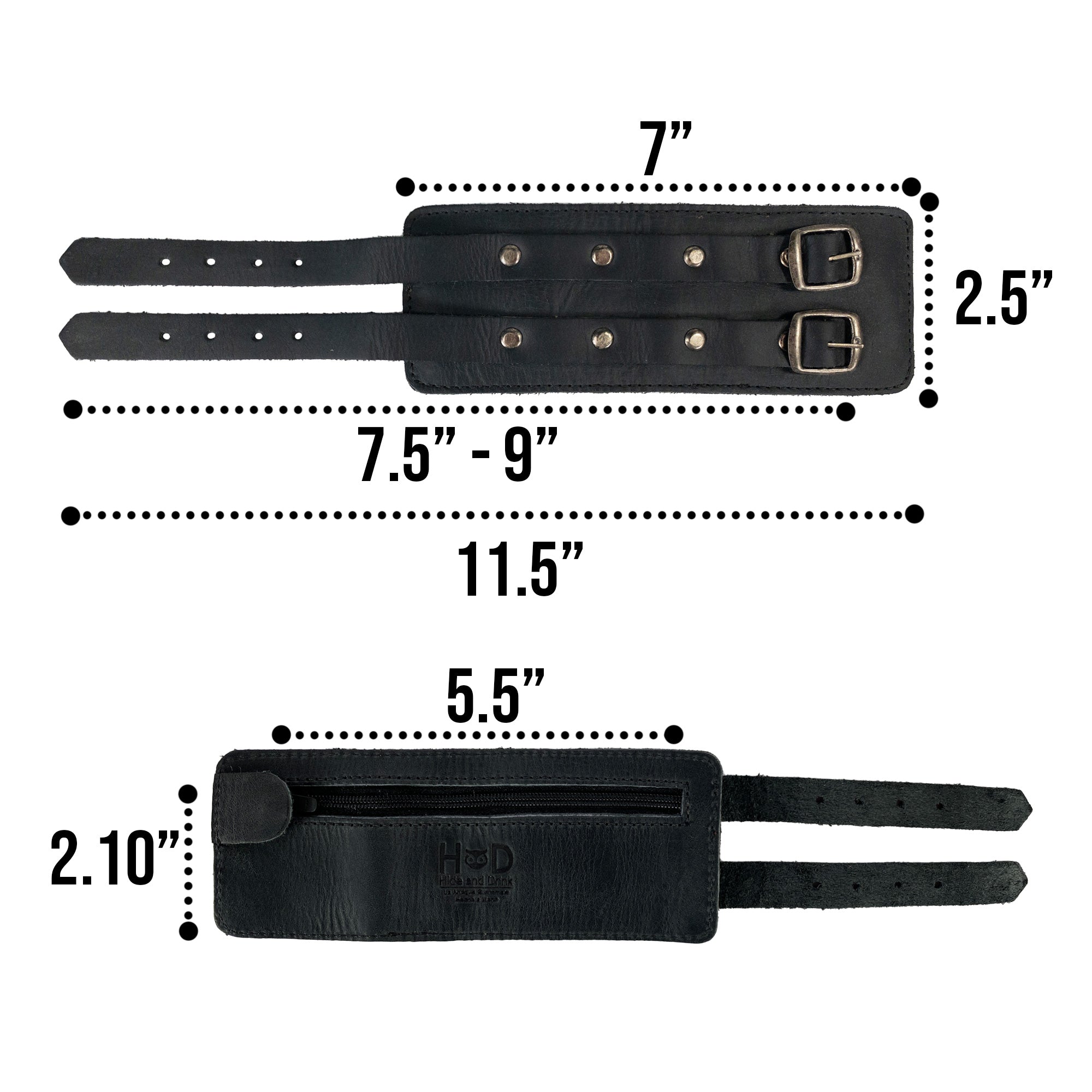 An enticing view of Hide & Drink's Wrist-Wallet-Cuff, embodying the elegance of Full Grain Leather. This rustic leather bracelet offers both a hidden pouch for bills and an inner zippered pouch, combining style with practicality. Each piece is handmade in La Antigua Guatemala & Oaxaca Mexico, showcasing unique artisan craftsmanship.