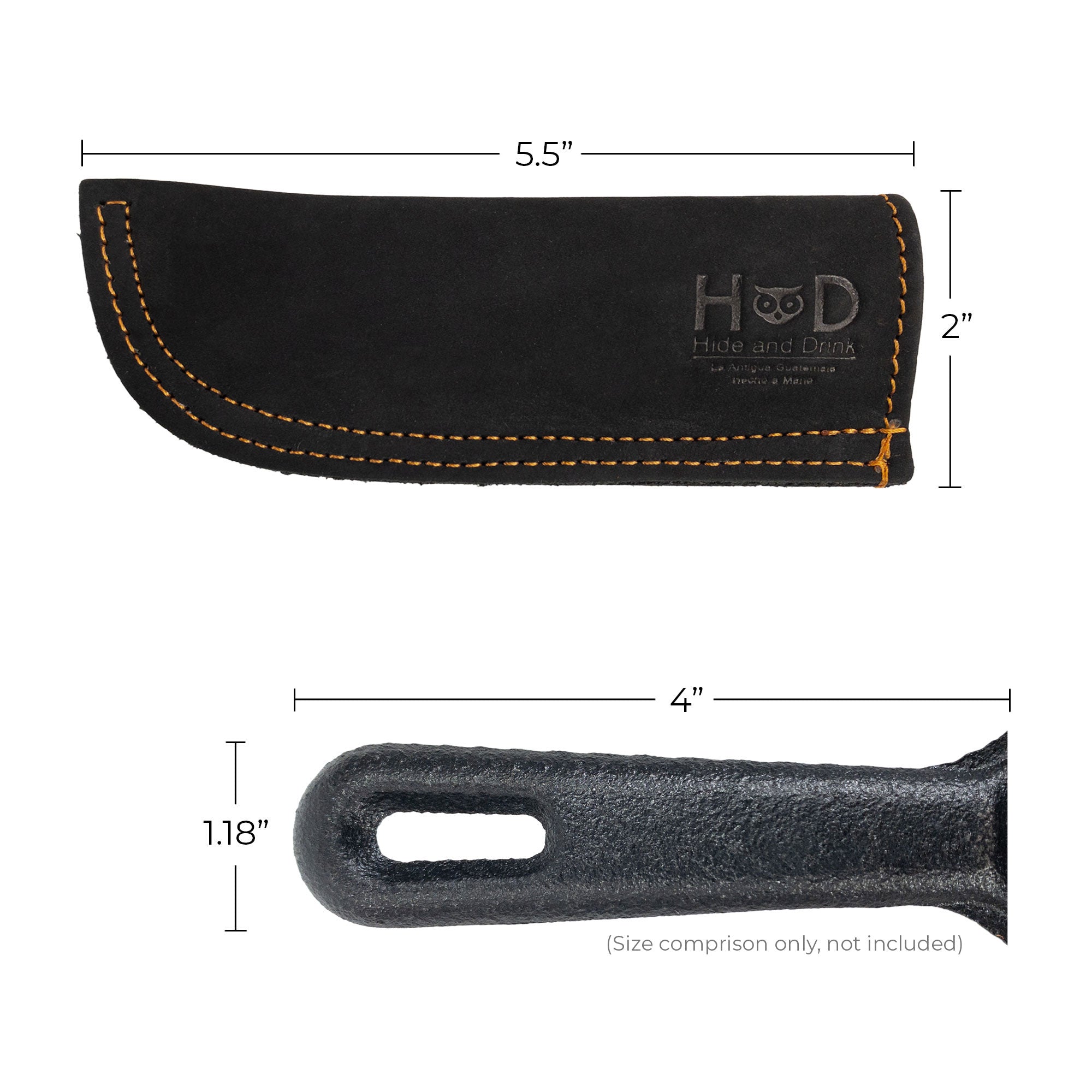 Hot Pan Handle Cover by Hide & Drink, showcasing the durability and handcrafted details of heat resistant leather, ideal for skillet handling, artisan-made in La Antigua Guatemala & Oaxaca Mexico.