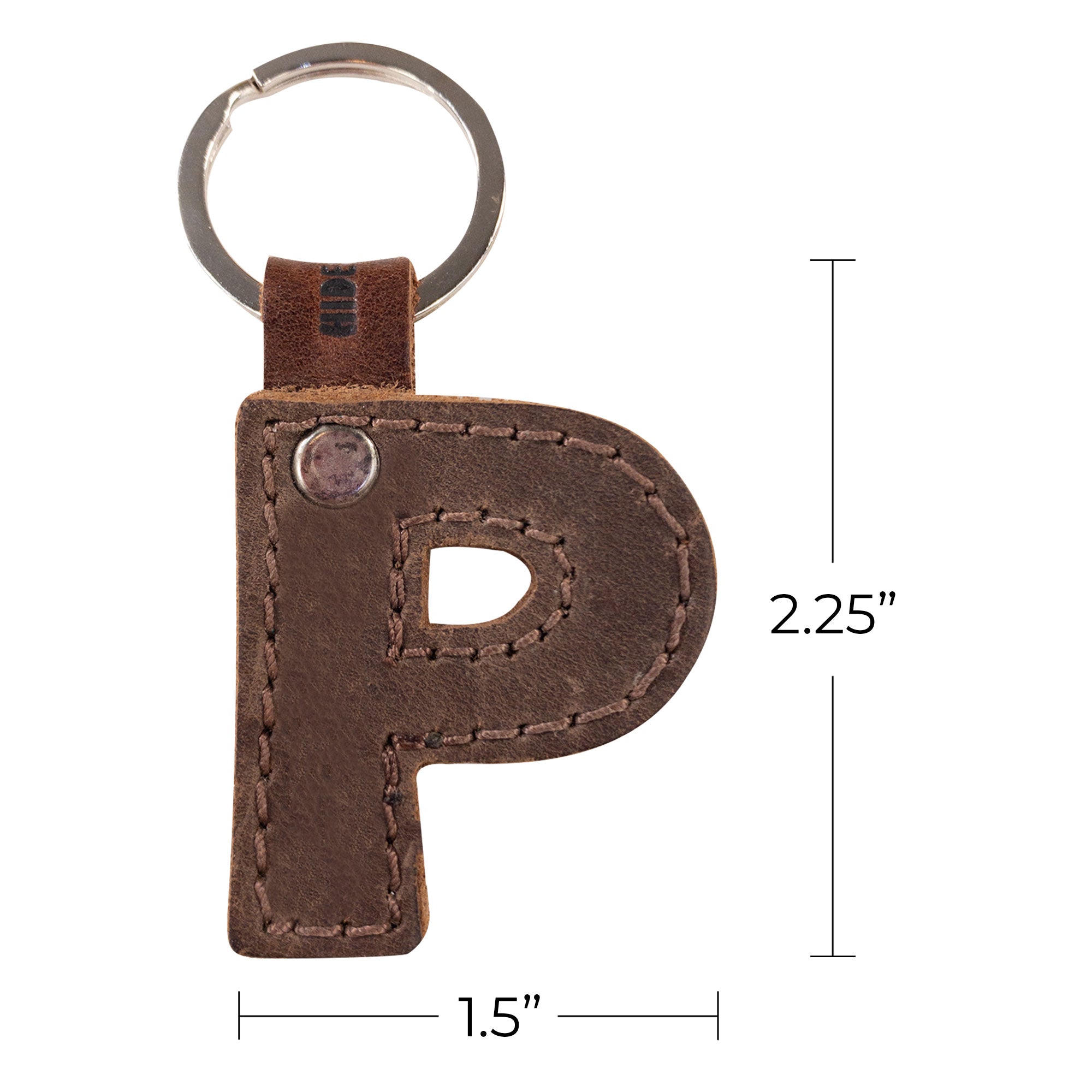 Packaging details revealing the letter P Alphabet Letter Keychain by Hide & Drink. This keychain, made from high-quality Full Grain Leather, reflects the artisanal care in small batch production from La Antigua Guatemala.