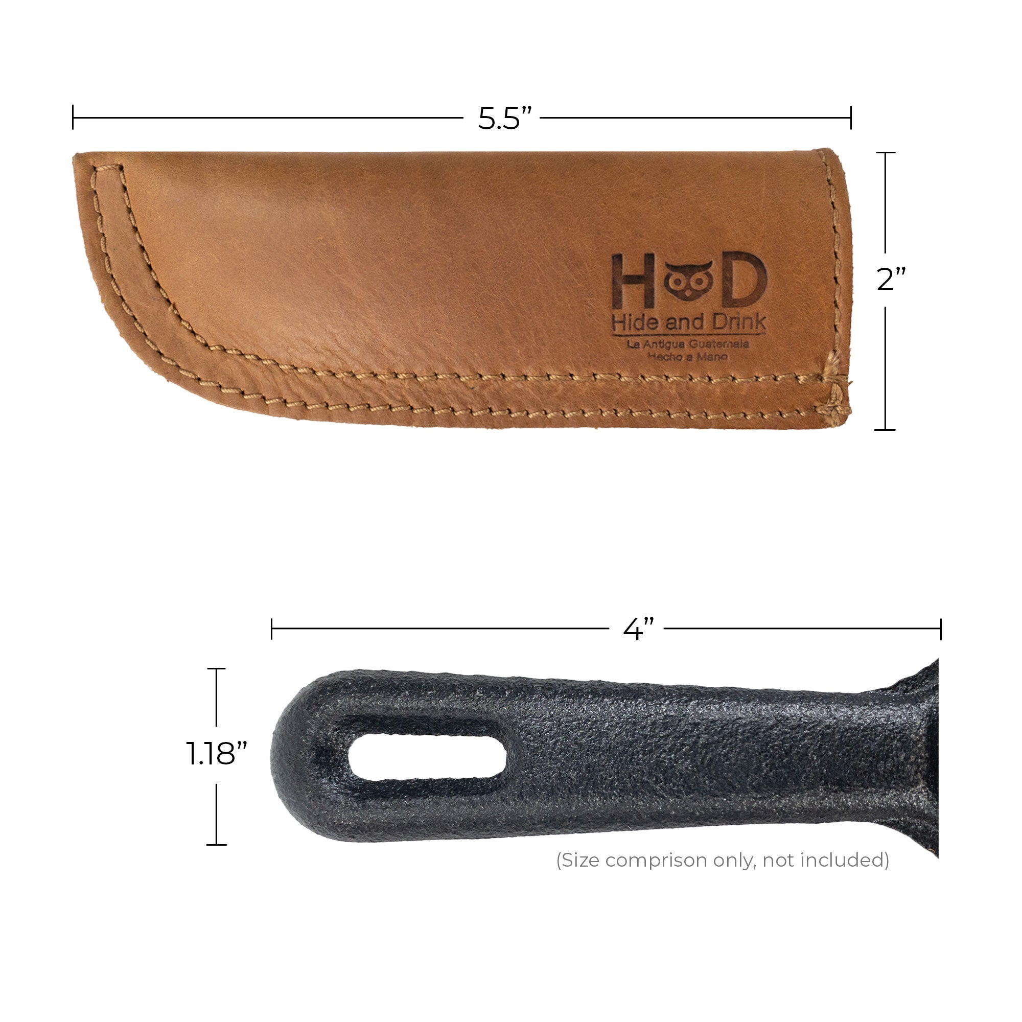 Hot Pan Handle Cover by Hide & Drink, showcasing quality craftsmanship, designed to provide a sturdy grip for cast iron skillets, artisan-made in La Antigua Guatemala & Oaxaca Mexico.