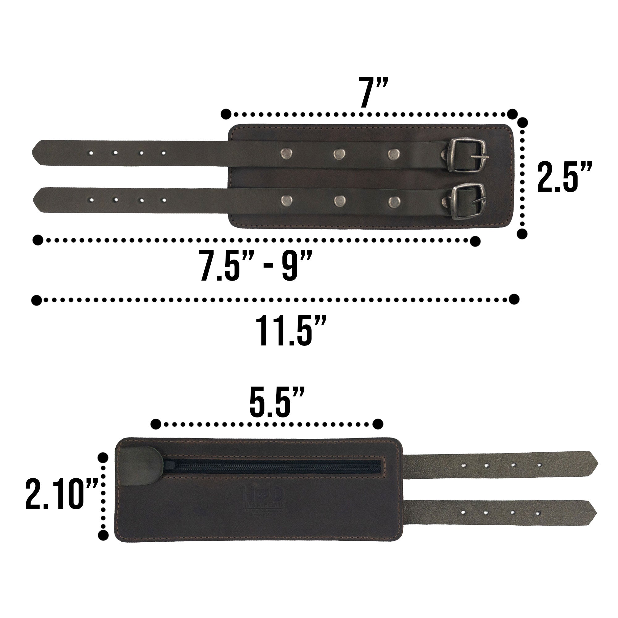 A close-up of Hide & Drink's Wrist-Wallet-Cuff specifically highlights its Full Grain Leather qualities. This rustic leather bracelet features a hidden pouch for bills and an inner zippered pouch, enhancing its versatility. Handmade in La Antigua Guatemala & Oaxaca Mexico, showcasing small-batch artisan production.