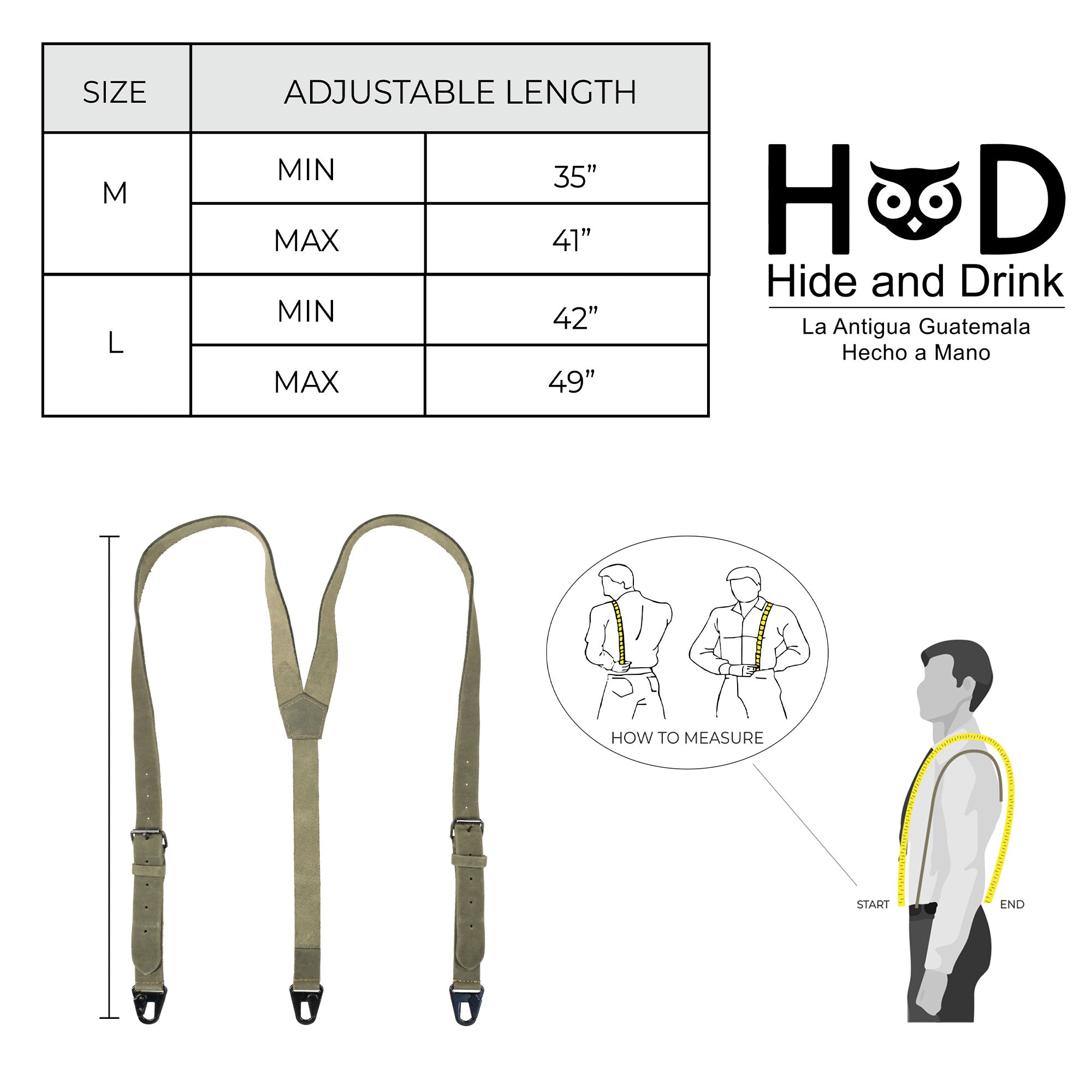 Hide & Drink Rustic Slim Suspenders in olive with tags, showcasing their unique artisan craftsmanship and suitability for formal attire like weddings.