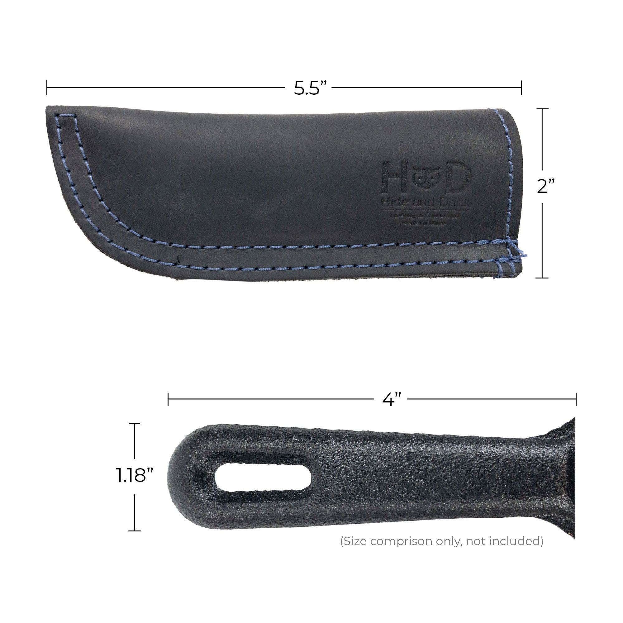 Hide & Drink Cast Iron Panhandle Cover highlighted against a clean backdrop. This handcrafted hot handle protector is made from full grain leather and boasts a double stitched design for durability. Handmade in La Antigua Guatemala & Oaxaca Mexico, it combines style and functionality perfectly.