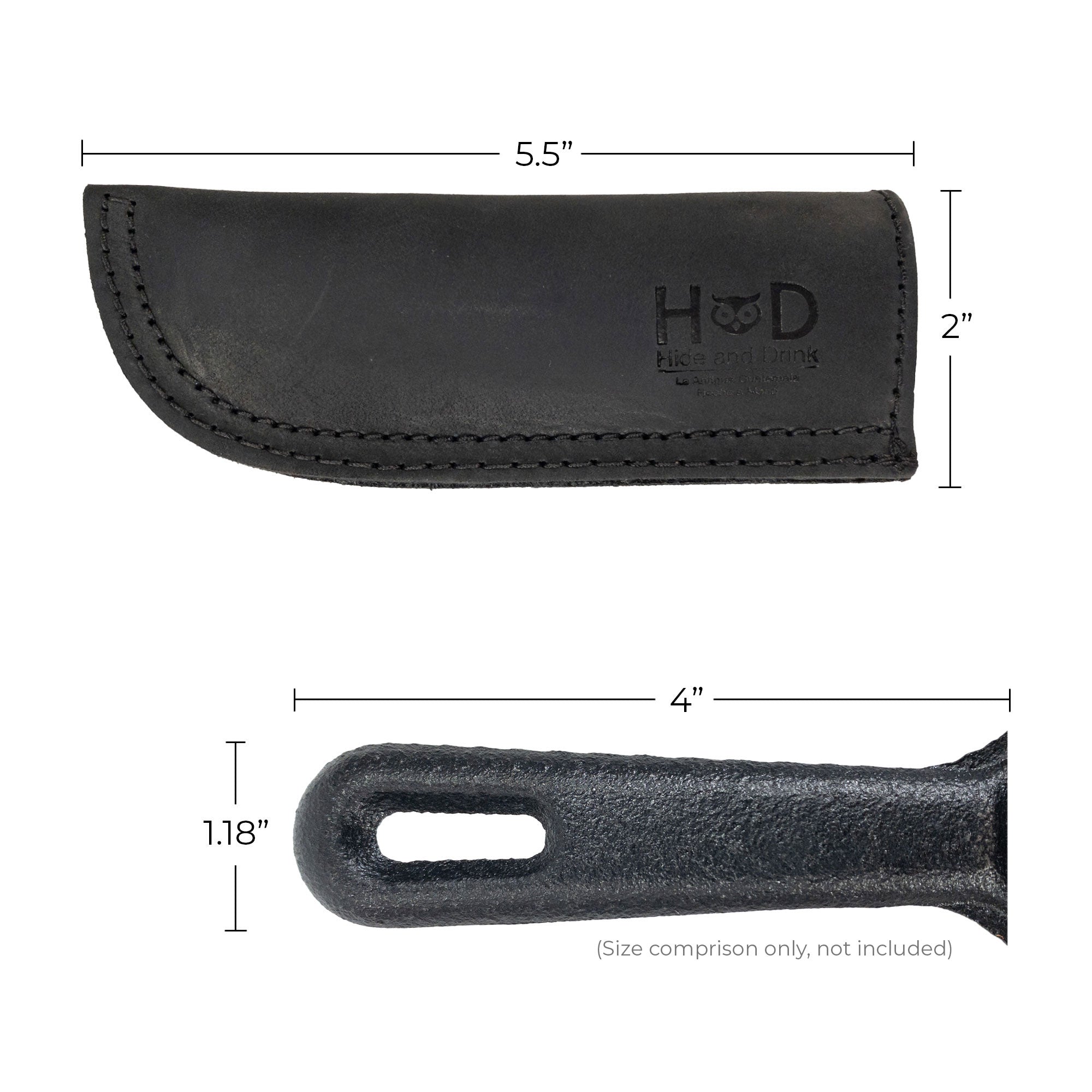Hide & Drink Cast Iron Panhandle Cover showcased against a clean background, emphasizing functionality. This artisan hot handle protector is made from durable full grain leather with a stylish double stitched design. Handmade in La Antigua Guatemala & Oaxaca Mexico, it’s an essential kitchen accessory.