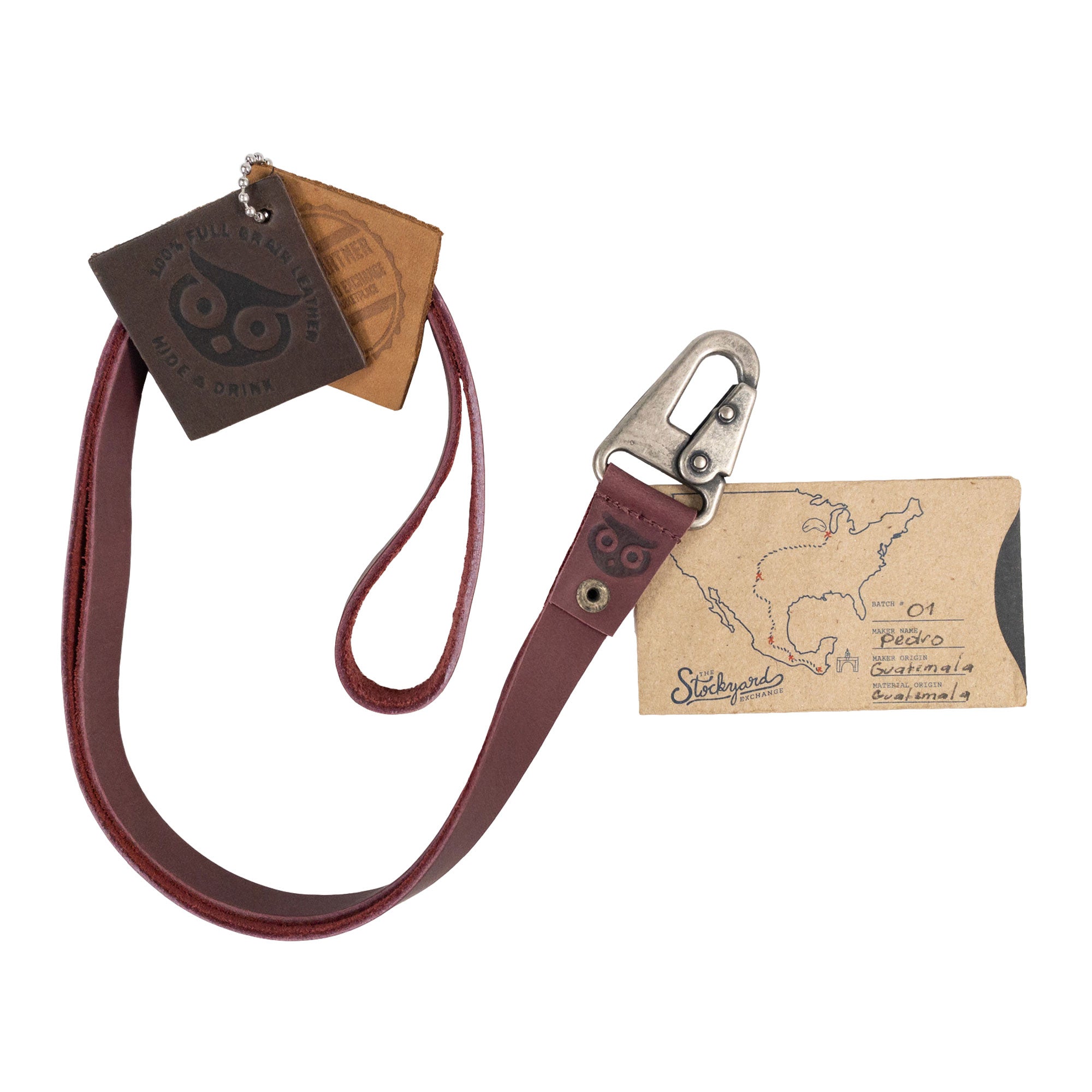 Lanyard Keychain by Hide & Drink, featuring a strong hook and crafted from premium black leather. This artisan product is perfect for both men and women, handmade in La Antigua Guatemala & Oaxaca Mexico.