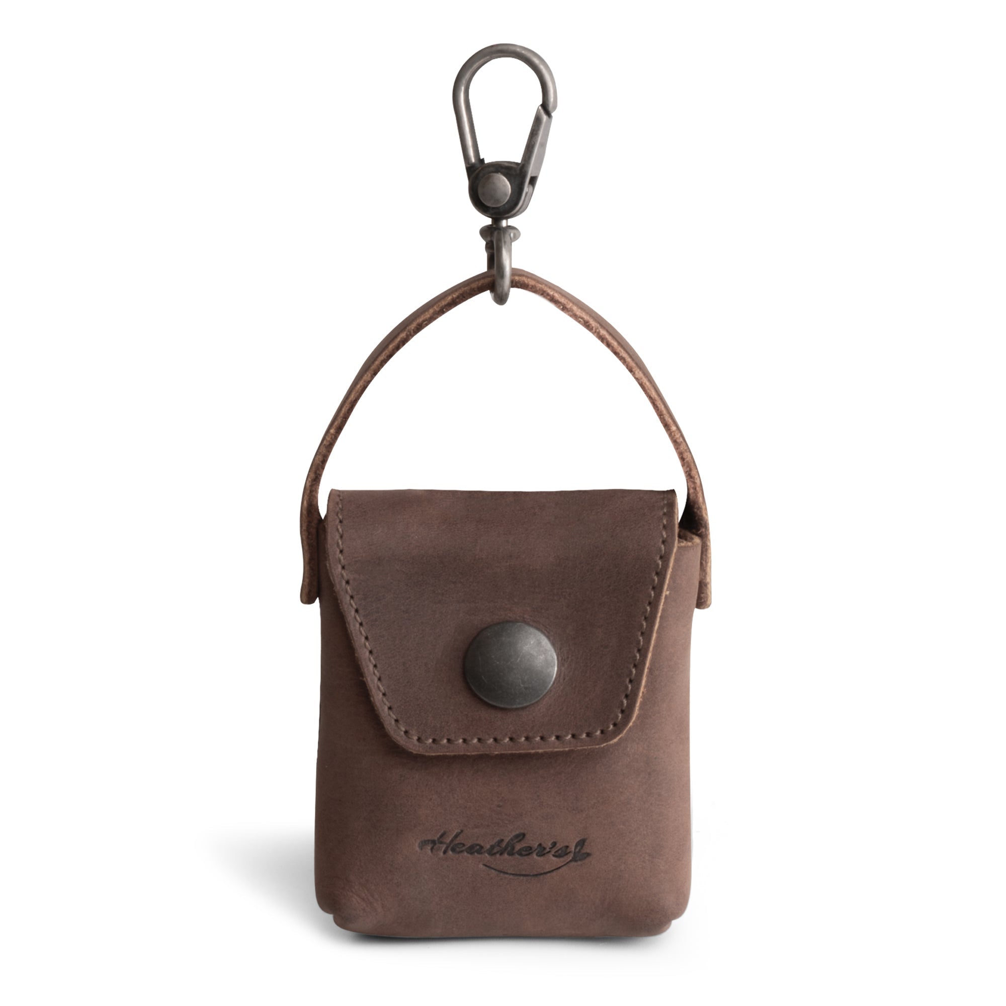 Heather's Mini Purse-Shaped Keychain, a stylish mini purse keychain for women crafted from full grain leather. This vintage keyring holder is perfect for organizing your keys and small essentials. Handmade in La Antigua Guatemala & Oaxaca Mexico, showcasing small batch production and artisan craftsmanship.