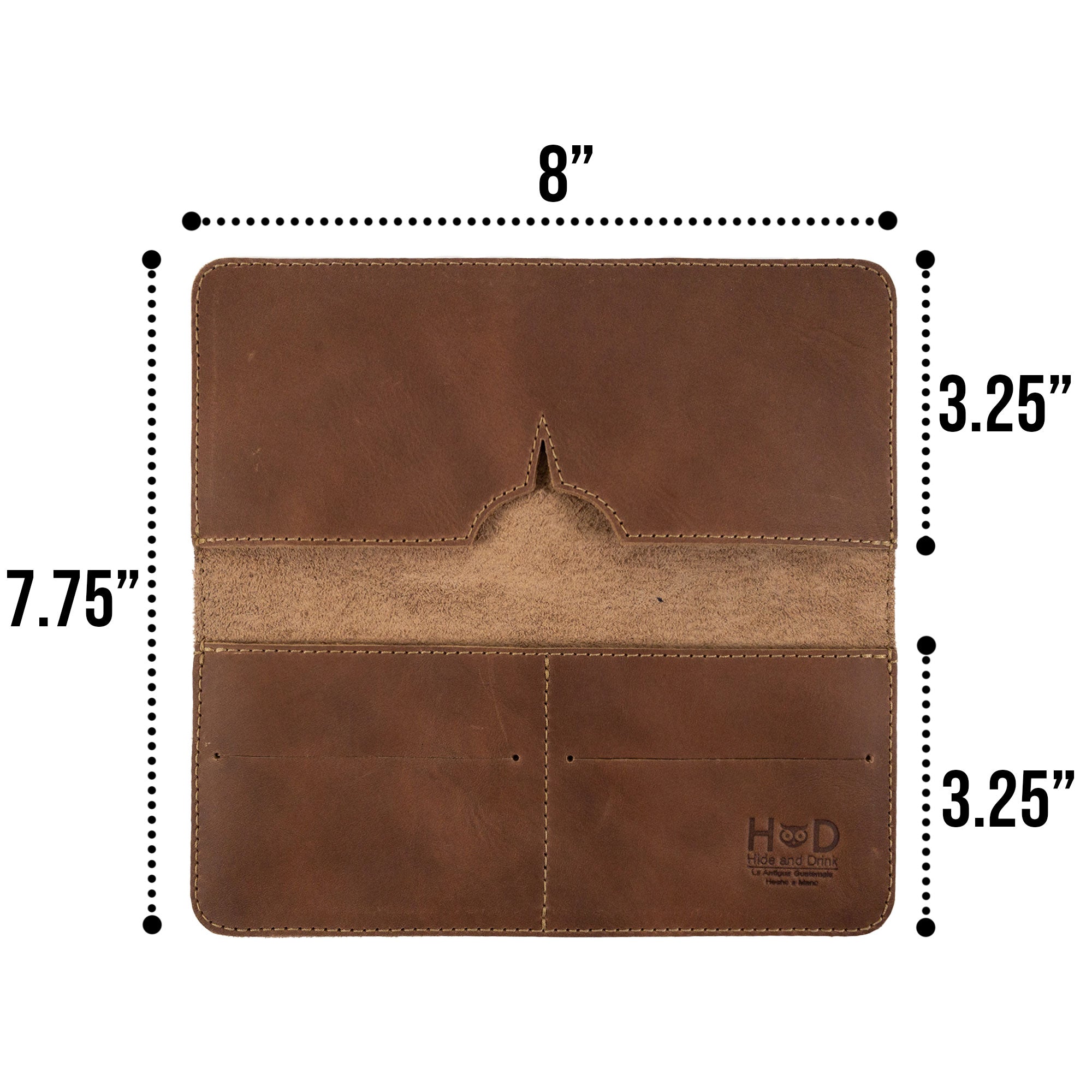 Closed vintage-style bifold wallet for cellphone by Hide & Drink, emphasizing its rustic leather exterior. This Bifold Wallet for Cellphone is made from high-quality Full Grain Leather, perfect for everyday use. Appreciate the artisan craftsmanship from small batch production in La Antigua Guatemala & Oaxaca Mexico.