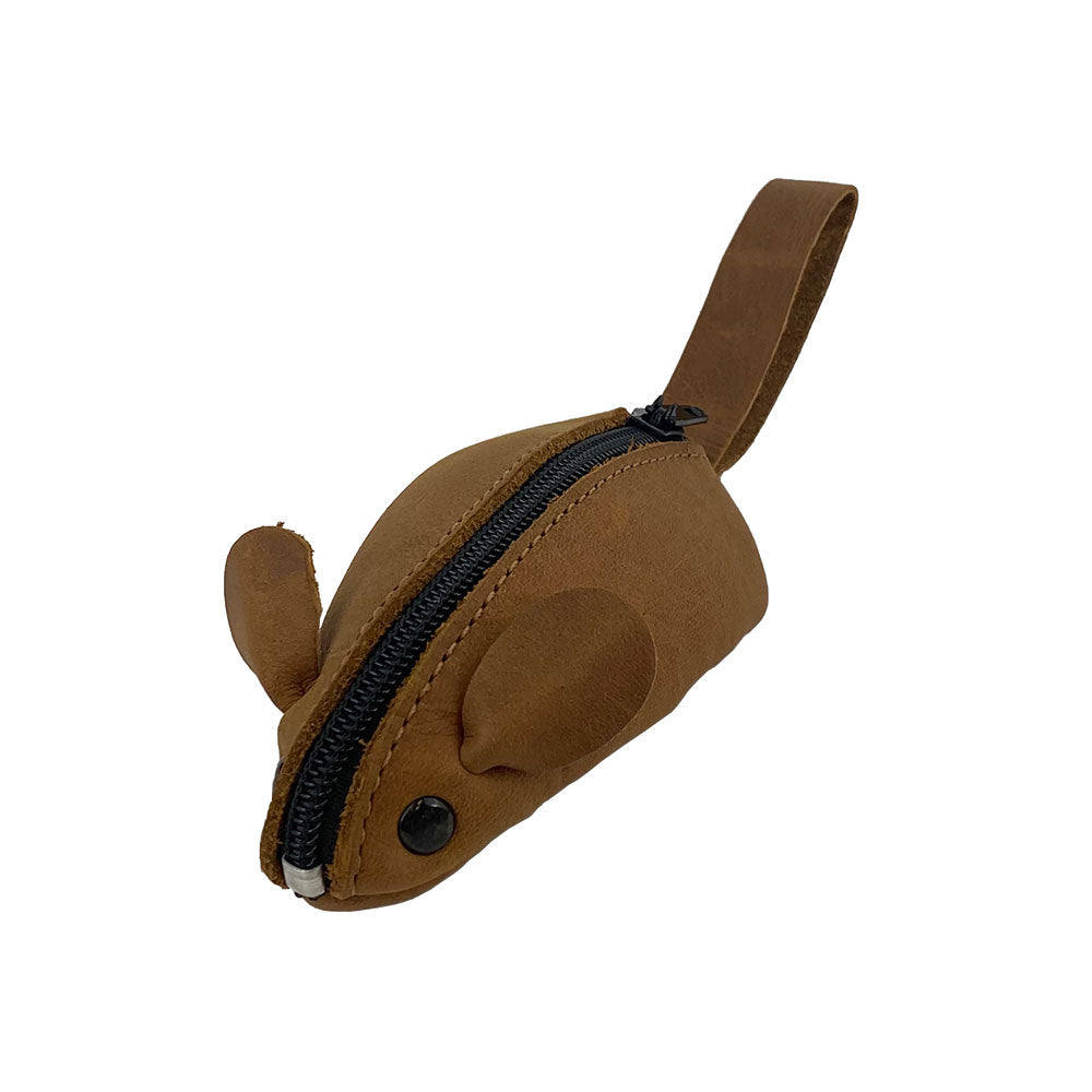 Introducing the brown Mouse Coin Pouch from Hide & Drink, showcasing a cute design. This Mouse-Shaped Coin Pouch is a vibrant Change Pouch and Pocket Case for Coins, made with premium Full Grain Leather, making it a must-have travel accessory handmade by skilled artisans in La Antigua Guatemala & Oaxaca Mexico.