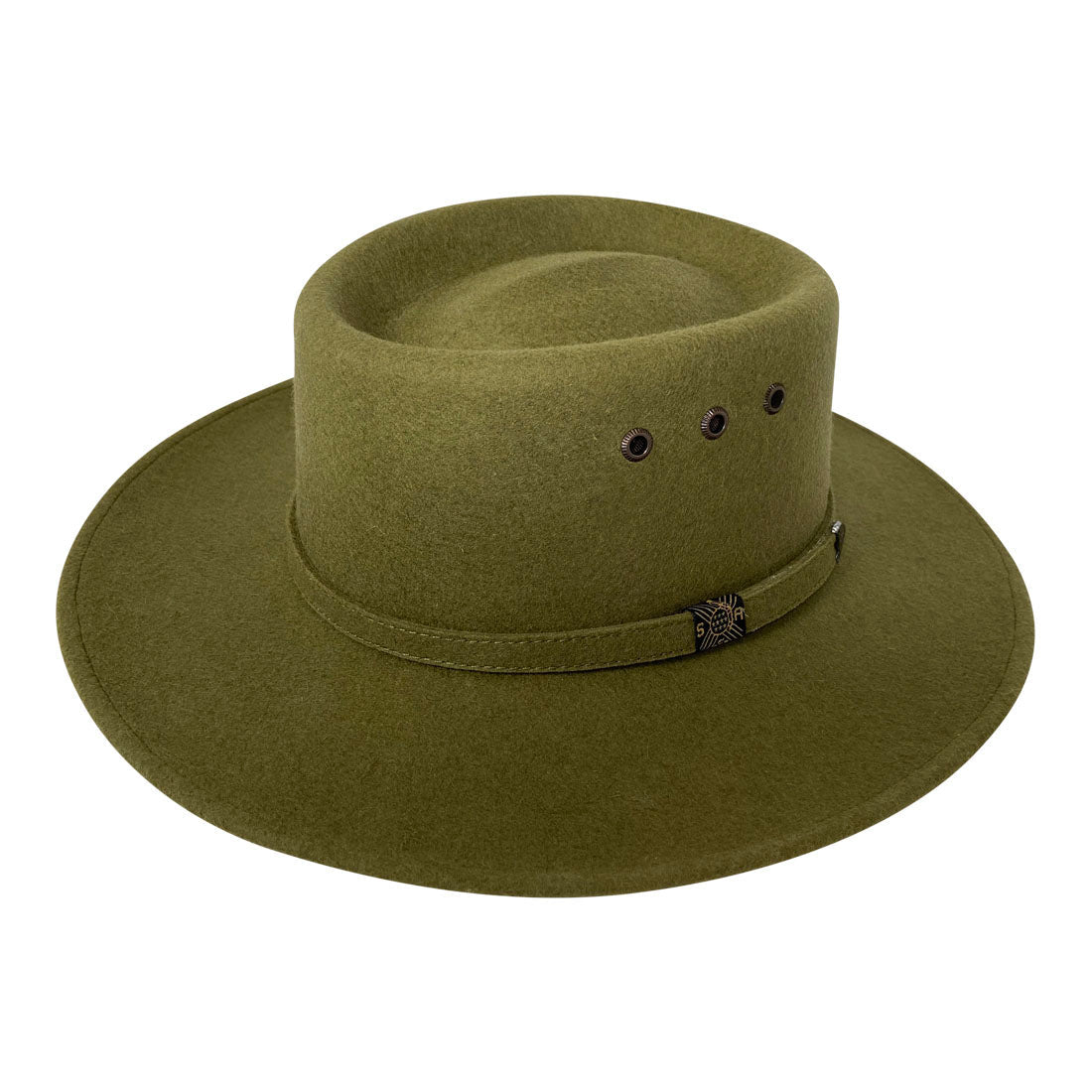 Angel Eyes Wide Brim Hat Handmade from Oaxacan Sheep's Wool - Green Olive - Stockyard X 'The Leather Store'