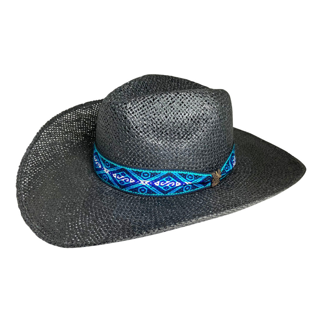 Wide Brim Cowboy Hat Handmade from Oaxacan Wood Pulp Raffia - Black - Stockyard X 'The Leather Store'