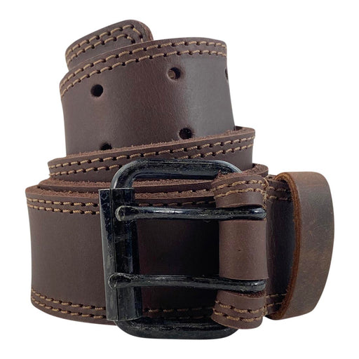 Two Row Stitch Black Double Prong Buckle Belt - Stockyard X 'The Leather Store'