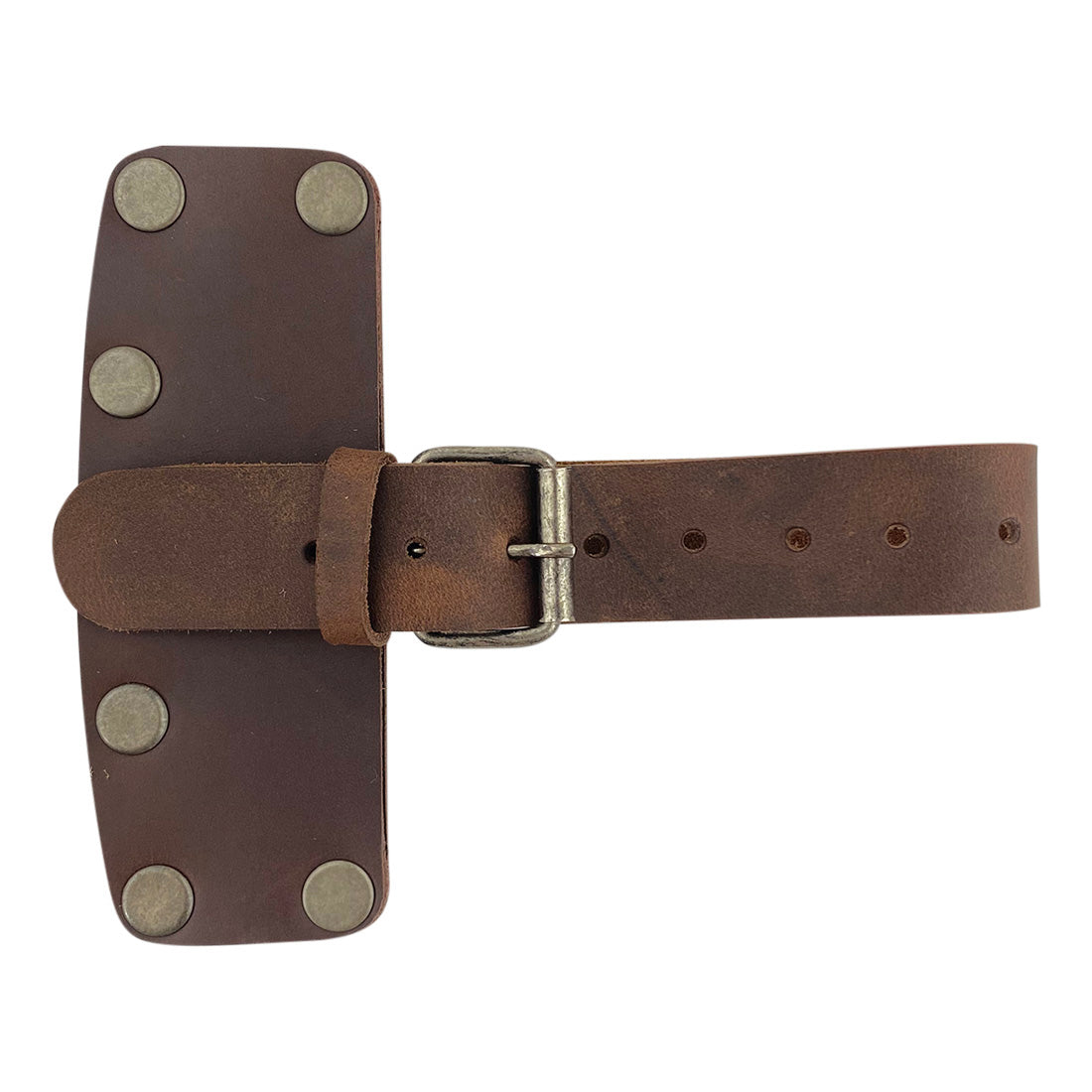 Lumberjack Axe Head Sheath by Valhalla Gear, featuring a durable strap and button studs. This Handmade from Full Grain Leather - Protector Case ensures blade safety and is perfect for camping accessories. An essential for lumberjack outdoor work, this Artisan product is hand cut, hand sewn, fire branded, and made in La Antigua Guatemala & Oaxaca Mexico.