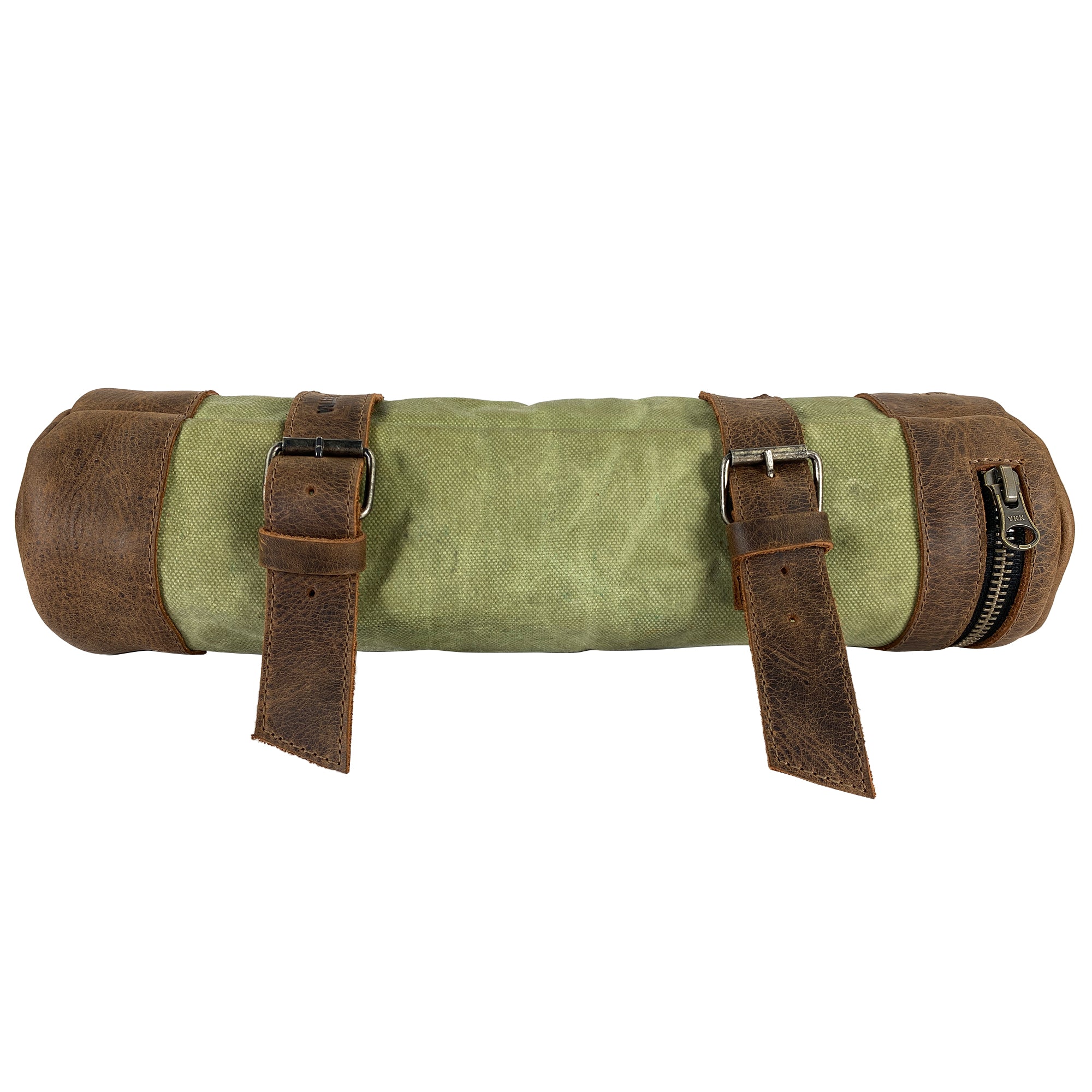 Close-up of the Bicycle Tube from Hide & Drink, showcasing the rugged zipper and durable design. This Drink and Travel Storage solution is a must-have for any biking adventure, reflecting small batch production and quality craftsmanship. Handmade in La Antigua Guatemala and Oaxaca Mexico.