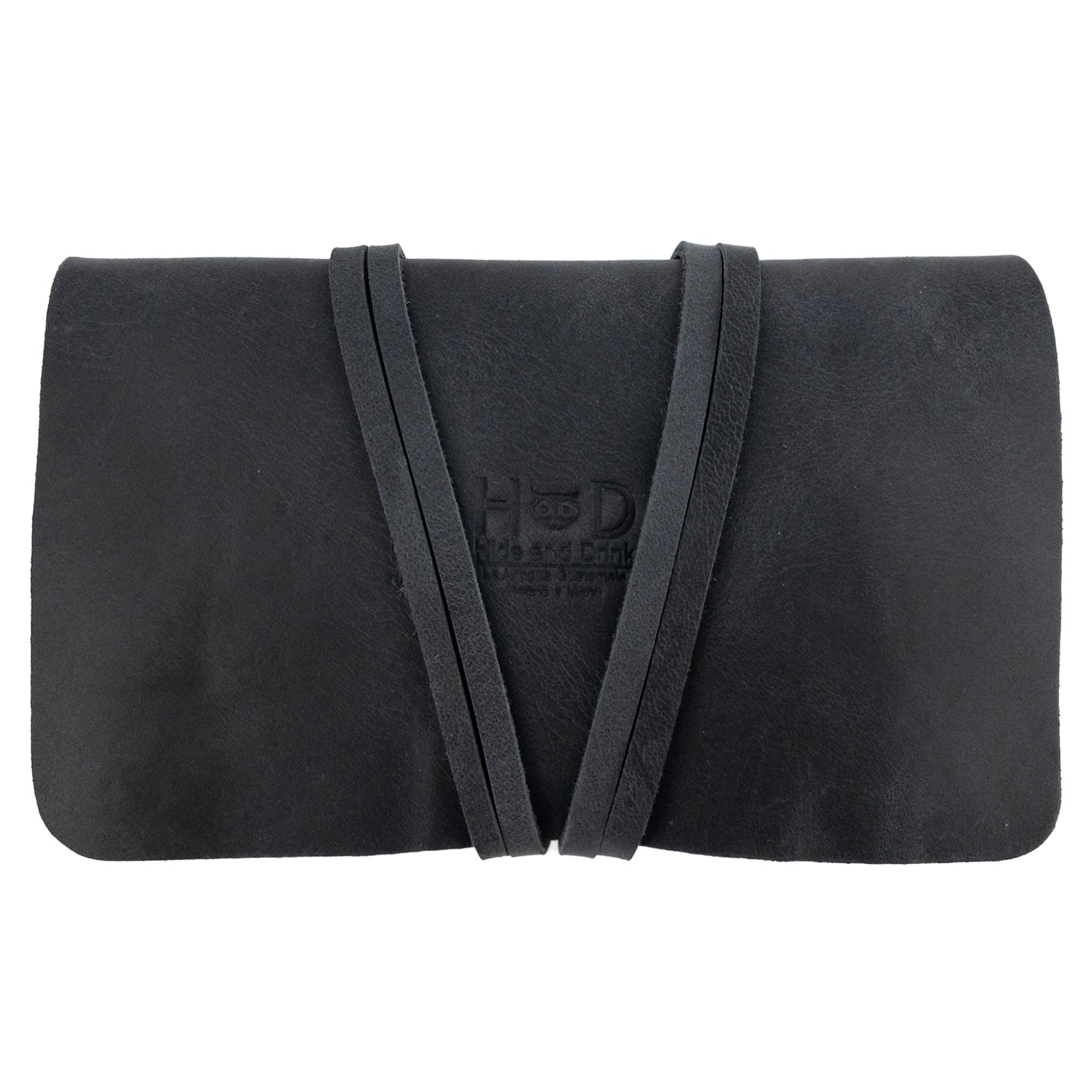 Noble black King Size Tobacco Pouch by Hide & Drink designed for both elegance and practicality, made from high-quality Full Grain Leather. A great Field Notes Case embodying small batch production and vintage storage.