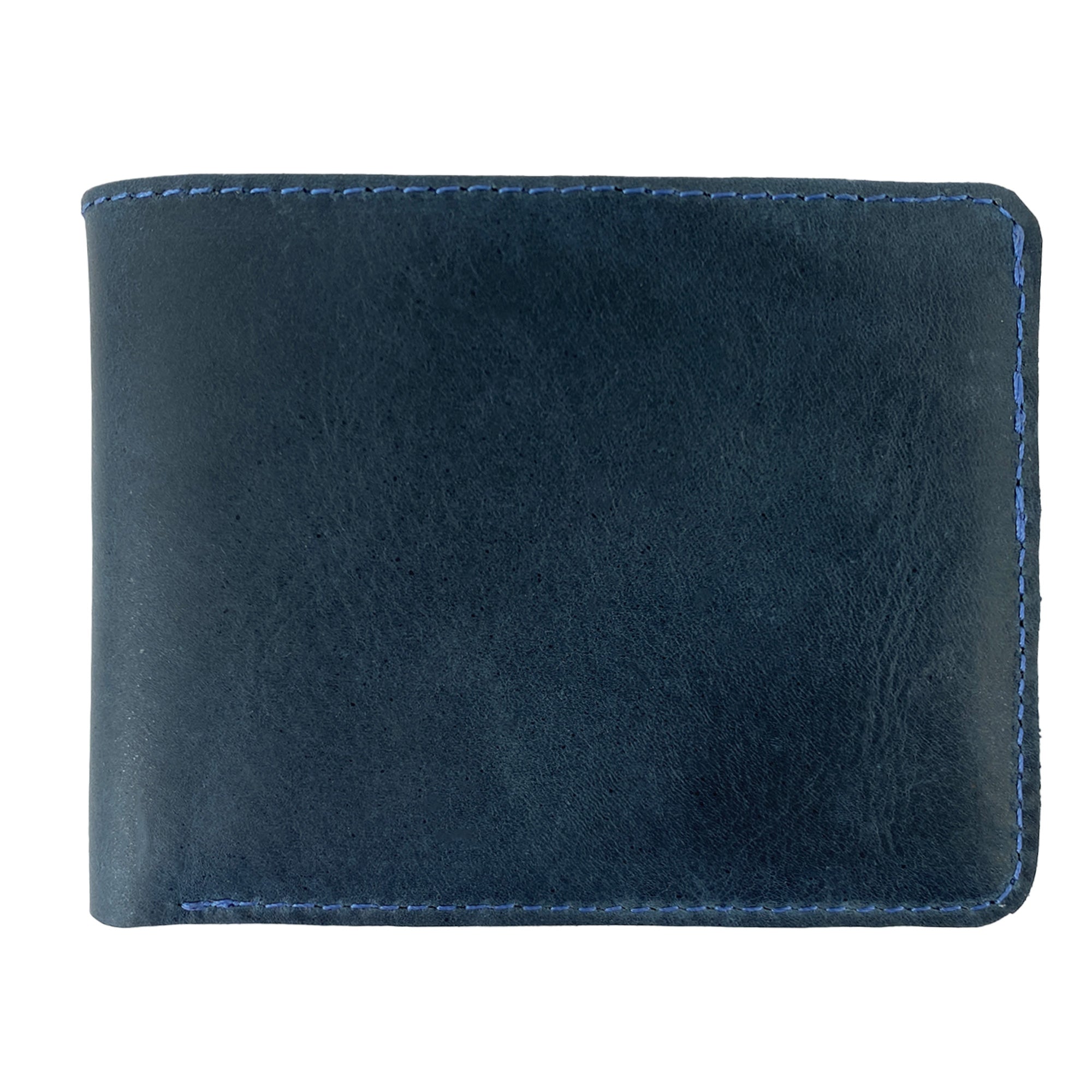 Hide & Drink's blue Bifold Wallet featuring a smooth exterior, showcasing its elegant design. This Slim Bifold Wallet is a classic billfold, perfect for carrying money and cards, making it an ideal travel accessory made from full grain leather, artisan handmade in La Antigua Guatemala & Oaxaca Mexico.