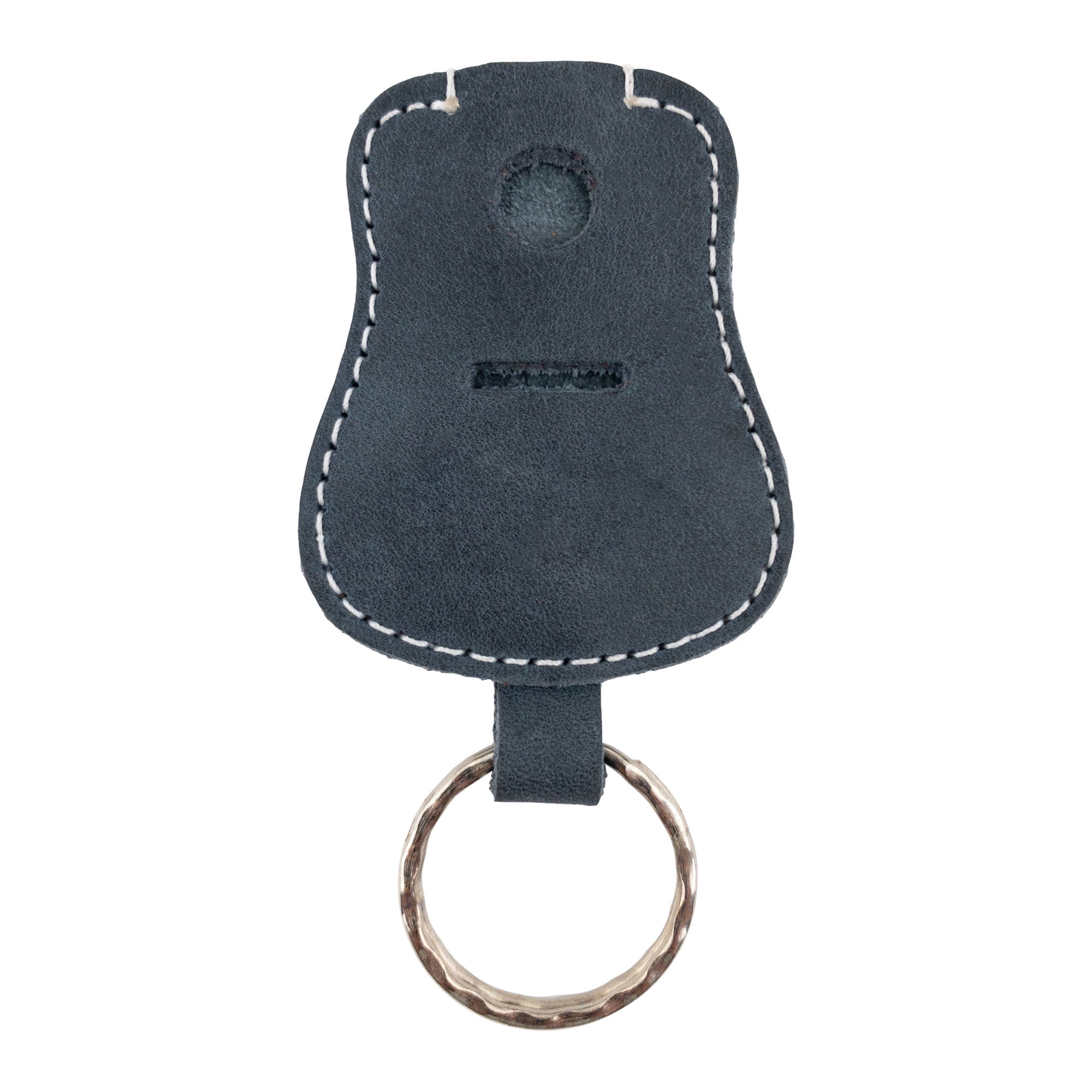 Guitar Keychain by Hide & Drink displayed with branding, showing its artisanal heritage. Handmade from Full Grain Leather, this keyring is designed for function and durability, reflecting artisan craftsmanship from La Antigua Guatemala & Oaxaca Mexico.