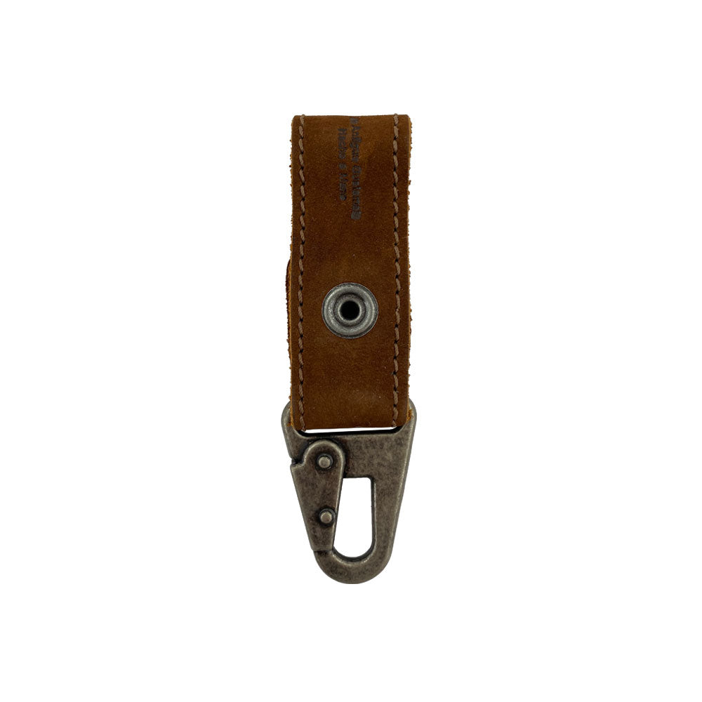 Back view of the Key Ring Holder by Hide & Drink, emphasizing its Finely Crafted Full Grain Leather. This Key Ring Holder reflects the quality of Small Batch Production, Hand Cut, and Hand Sewn intricacies, marked with a Fire Branded insignia. A proud Artisan product, it's Handmade in La Antigua Guatemala & Oaxaca Mexico.