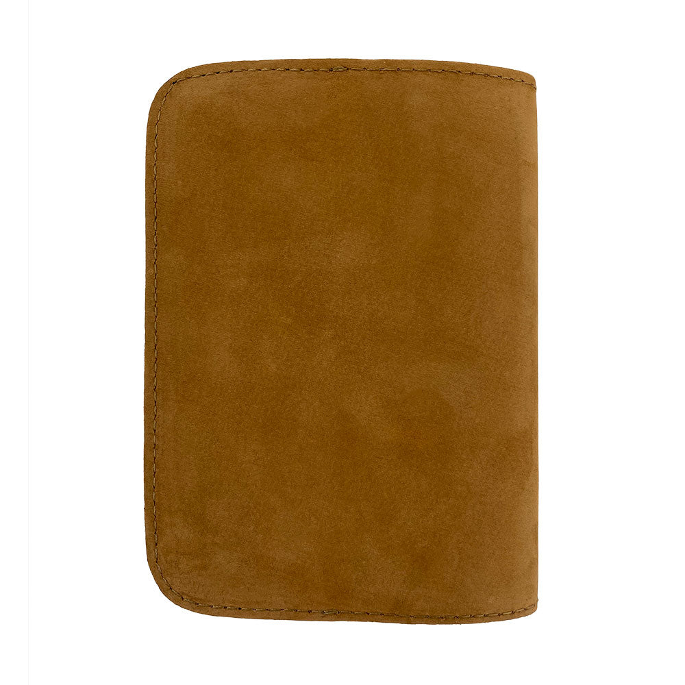 Close-up of the Hide & Drink Travel Wallet, showcasing its textural quality. This travel wallet serves as an essential bifold passport case, crafted with care in La Antigua Guatemala.