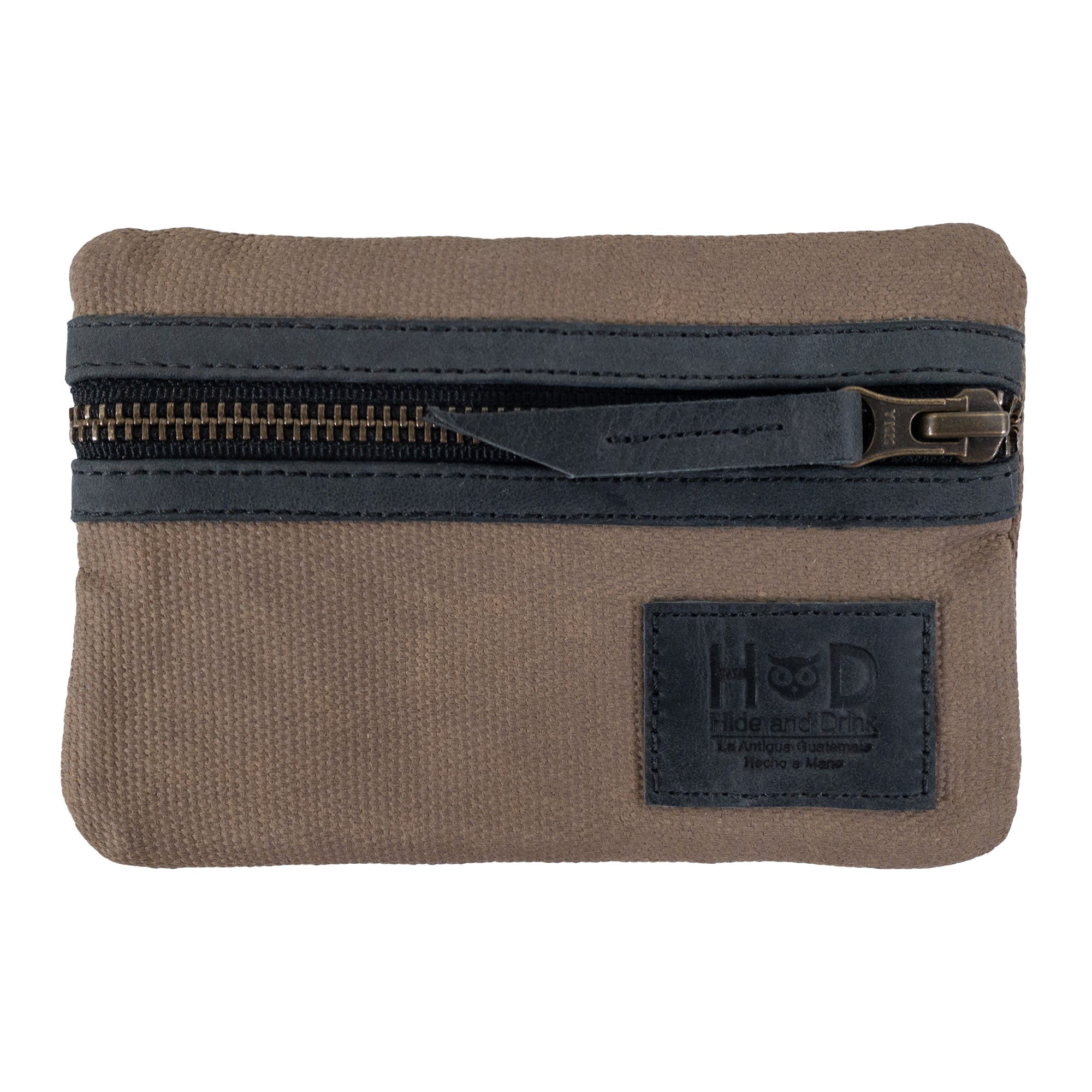 Zippered khaki Multi-tool Pocket Pouch by Hide & Drink, emphasizing its durability and compact design for everyday organization.