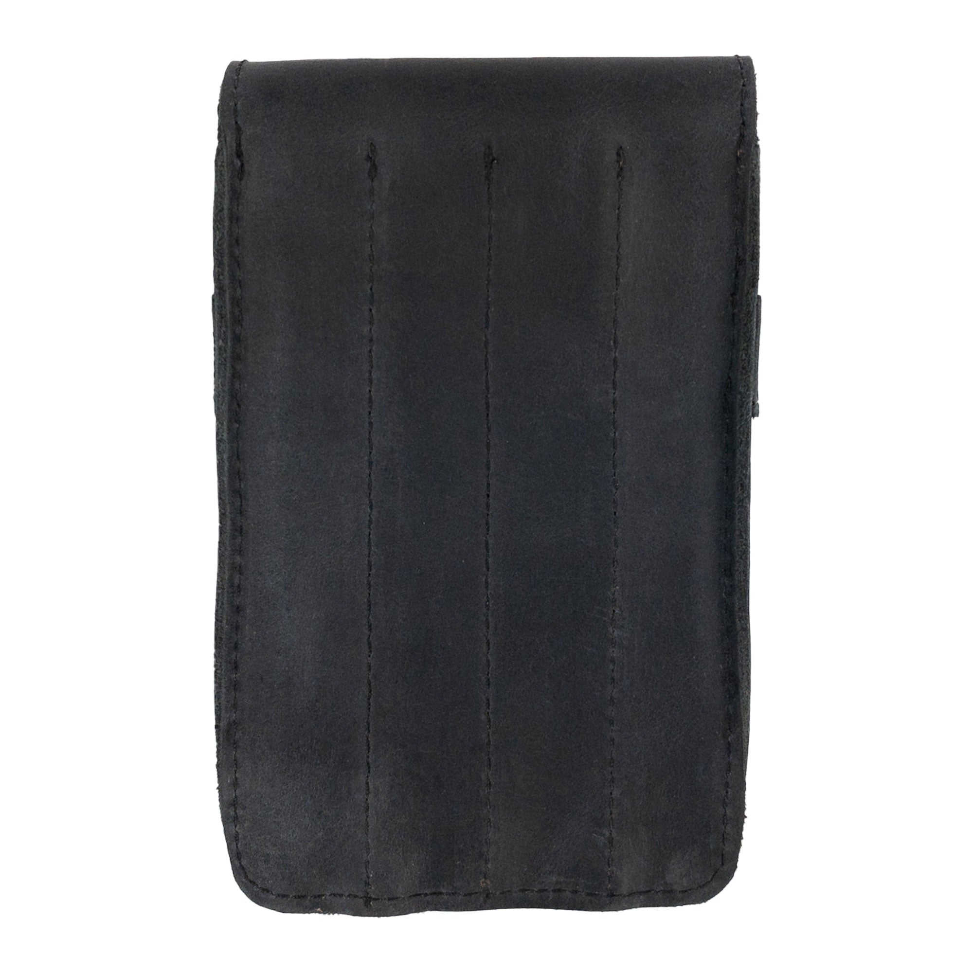 Back view of the Leather Worx 4-Pen Holder in black full grain leather, highlighting its sleek and durable structure. A perfect representation of minimalist style, this classic storage solution showcases hand sewn craftsmanship and small batch production from La Antigua Guatemala.