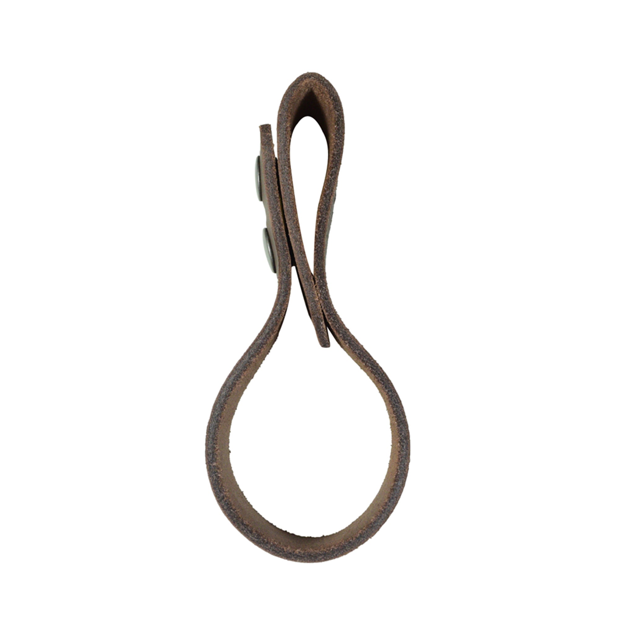 A top view of the Thick Whip Holder from Hide & Play, designed as a whip holster handmade from thick full grain leather. This durable belt loop bullwhip holder is perfect for pastoral tools, showcasing the craftsmanship involved in small batch production with hand cut and hand sewn elements, fire branded, and artisan-made in La Antigua Guatemala & Oaxaca Mexico.