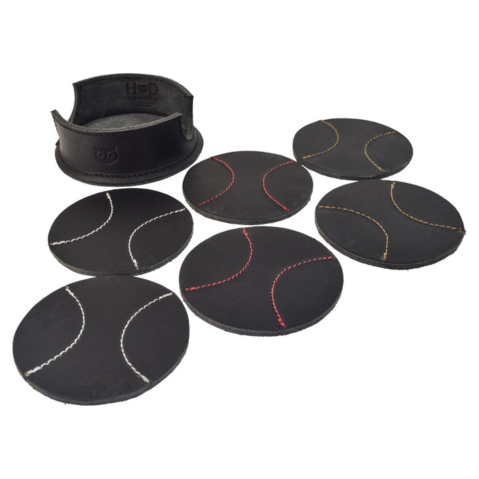 Thick Leather Baseball Coasters (6-Pack) - Stockyard X 'The Leather Store'