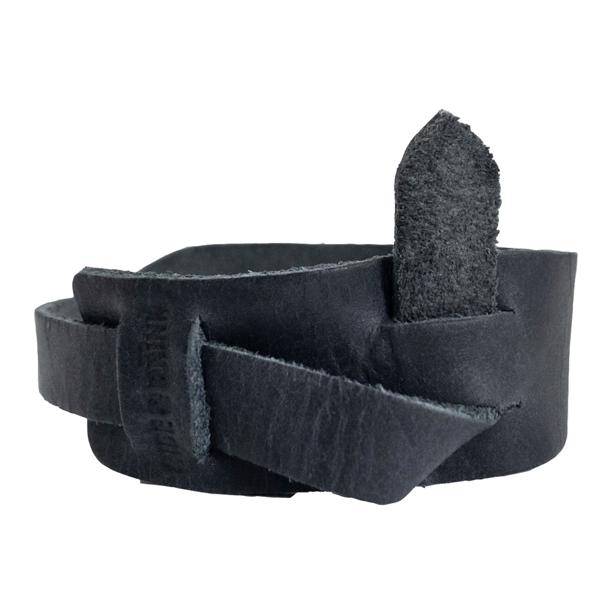 Side view of the black Hide & Drink Minimalist Wristband highlighting its elegant design with a secure adjustable strap. Made from full grain leather, this rustic bracelet is handmade by artisans in La Antigua Guatemala, showcasing the quality craftsmanship of StockyardX.