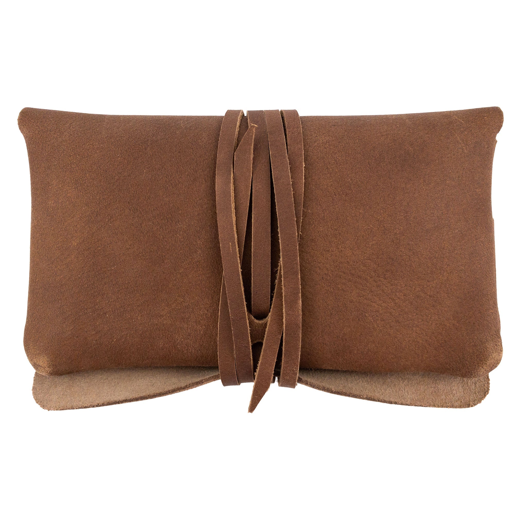 Dimensions specification of Hide & Drink's King Size Tobacco Pouch, clearly illustrated for potential buyers, showcasing its artisan design and quality full grain leather construction.