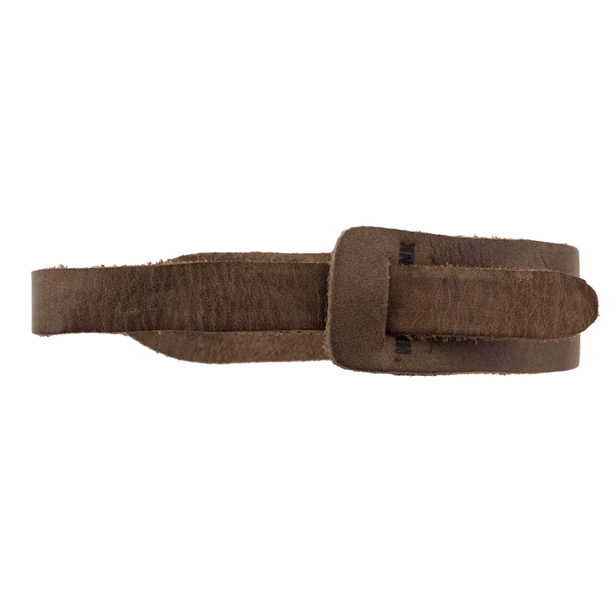 Side view of the Hide & Drink Minimalist Wristband showcasing a sleek design and adjustable strap. Crafted from full grain leather, this rustic wristband is both durable and stylish. A handmade bracelet from StockyardX, made using small batch production techniques by artisans in La Antigua Guatemala.