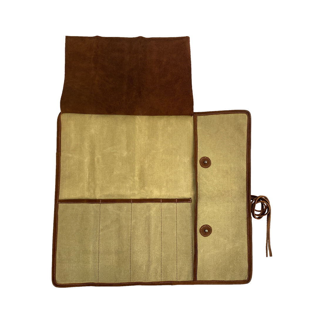 Hide & Drink Knife Roll (5 Pockets) crafted with care from Full Grain Leather, making it a stylish choice. This Chef Knife Bag acts as a portable carrying case for knives, emphasizing artisan craftsmanship with handmade, small batch production, and meticulous hand cut and hand sewn detailing.